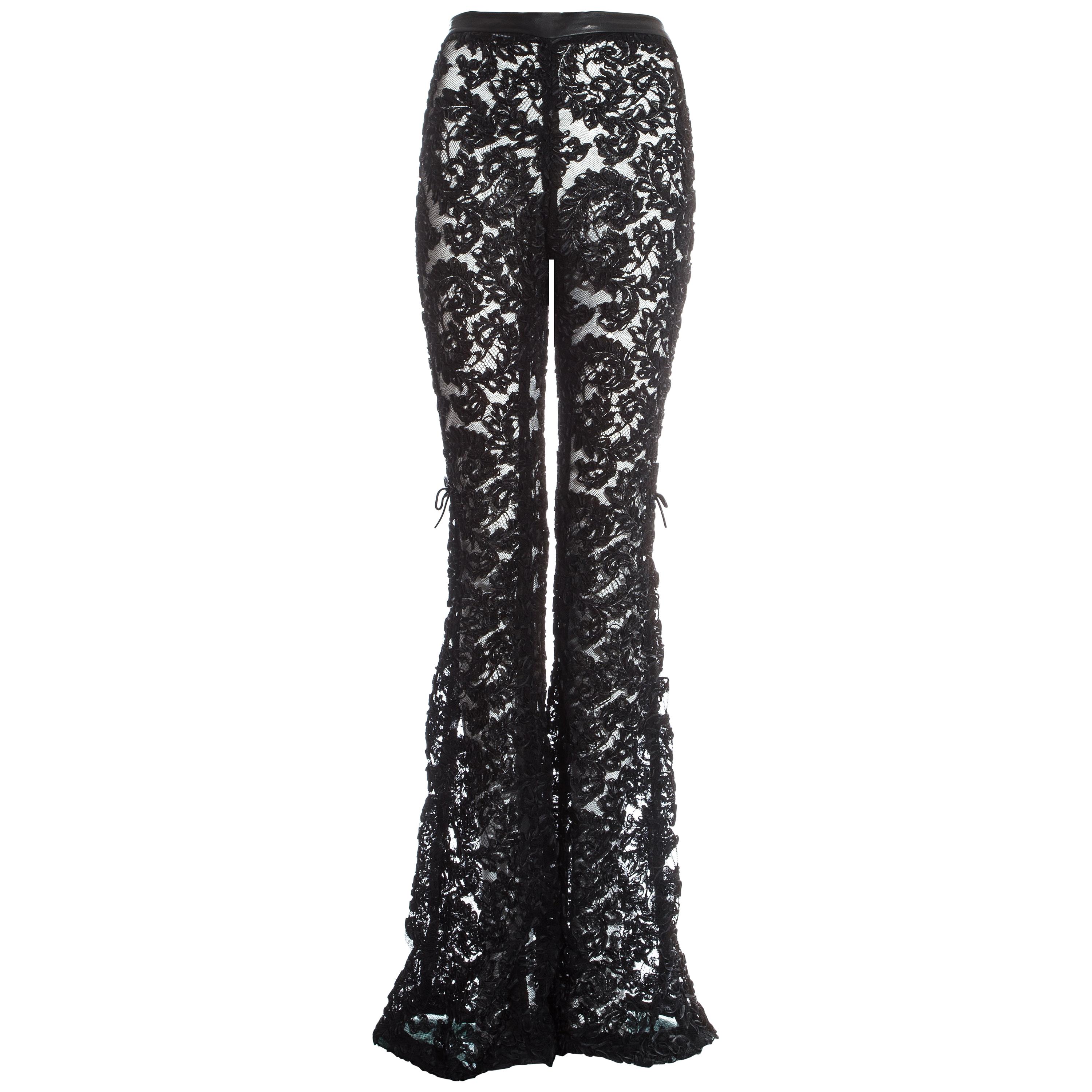 Gucci by Tom Ford black embroidered lace and mesh flared evening 
