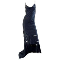 Gucci by Tom Ford Black F/W 2002 Silk Sz 40 Cut Out Vintage Racerback Gown Dress