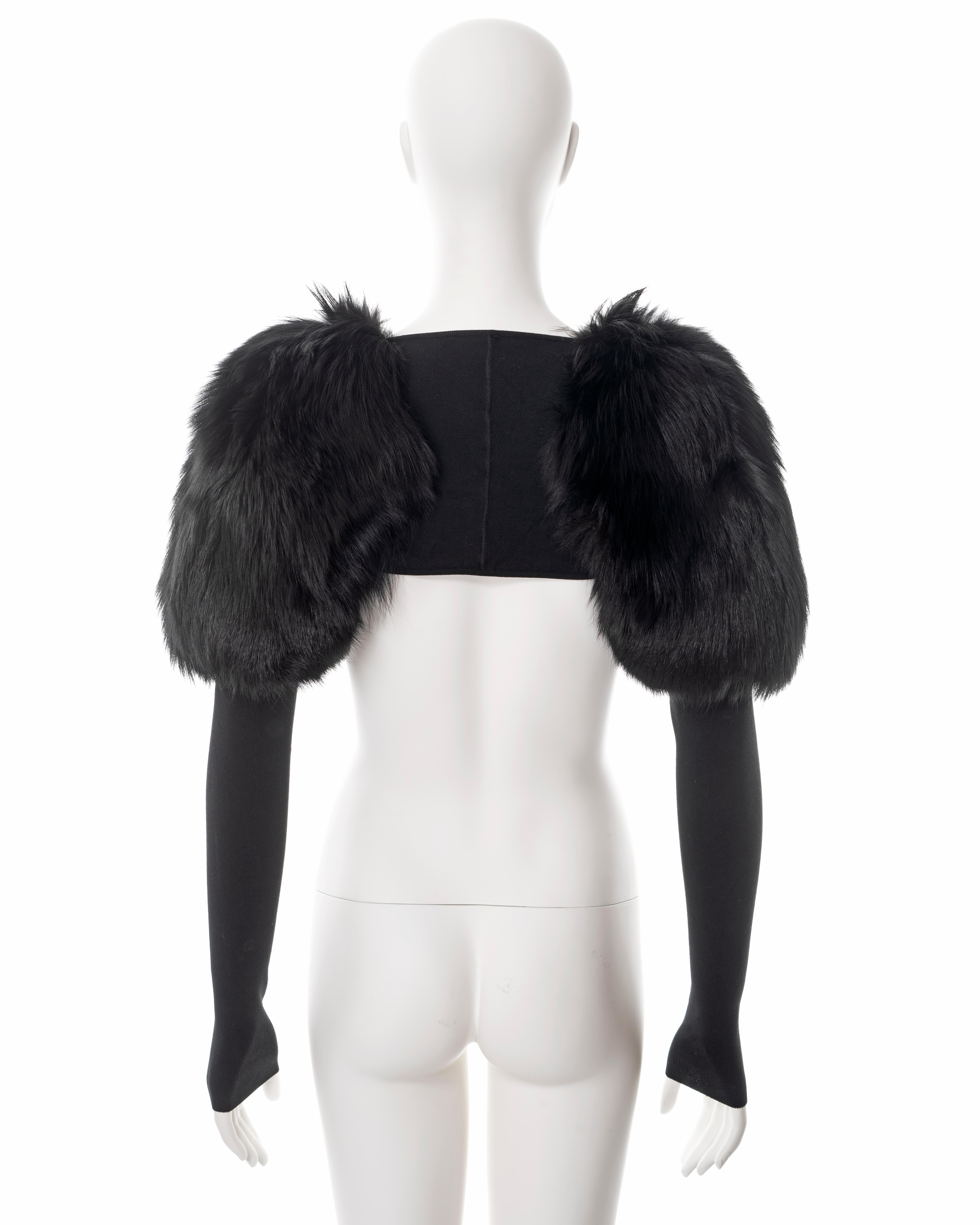 Women's Gucci by Tom Ford black fox fur and silk jersey shrug, fw 2003