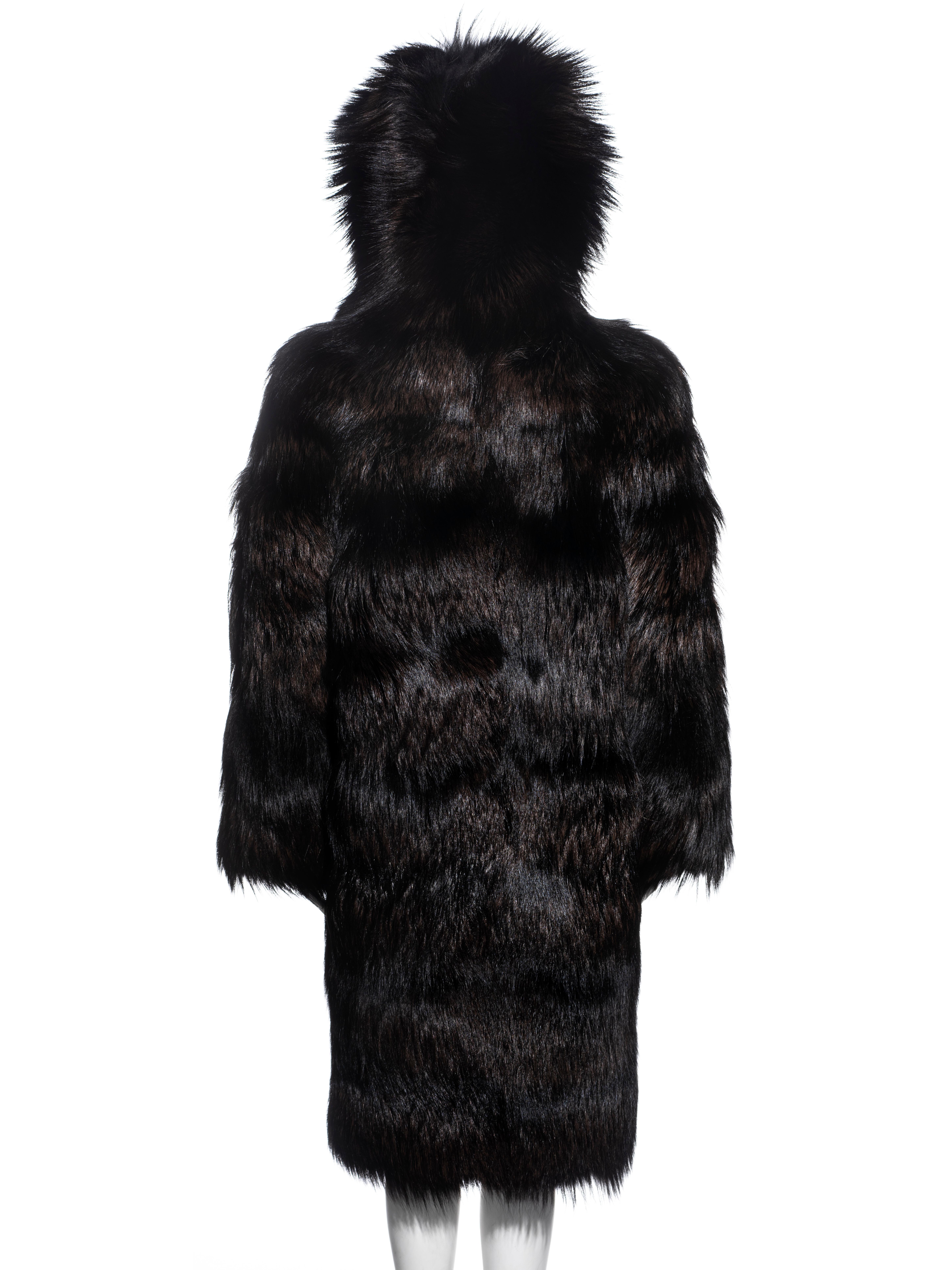 Gucci by Tom Ford black fox fur oversized hooded coat, fw 1998 7