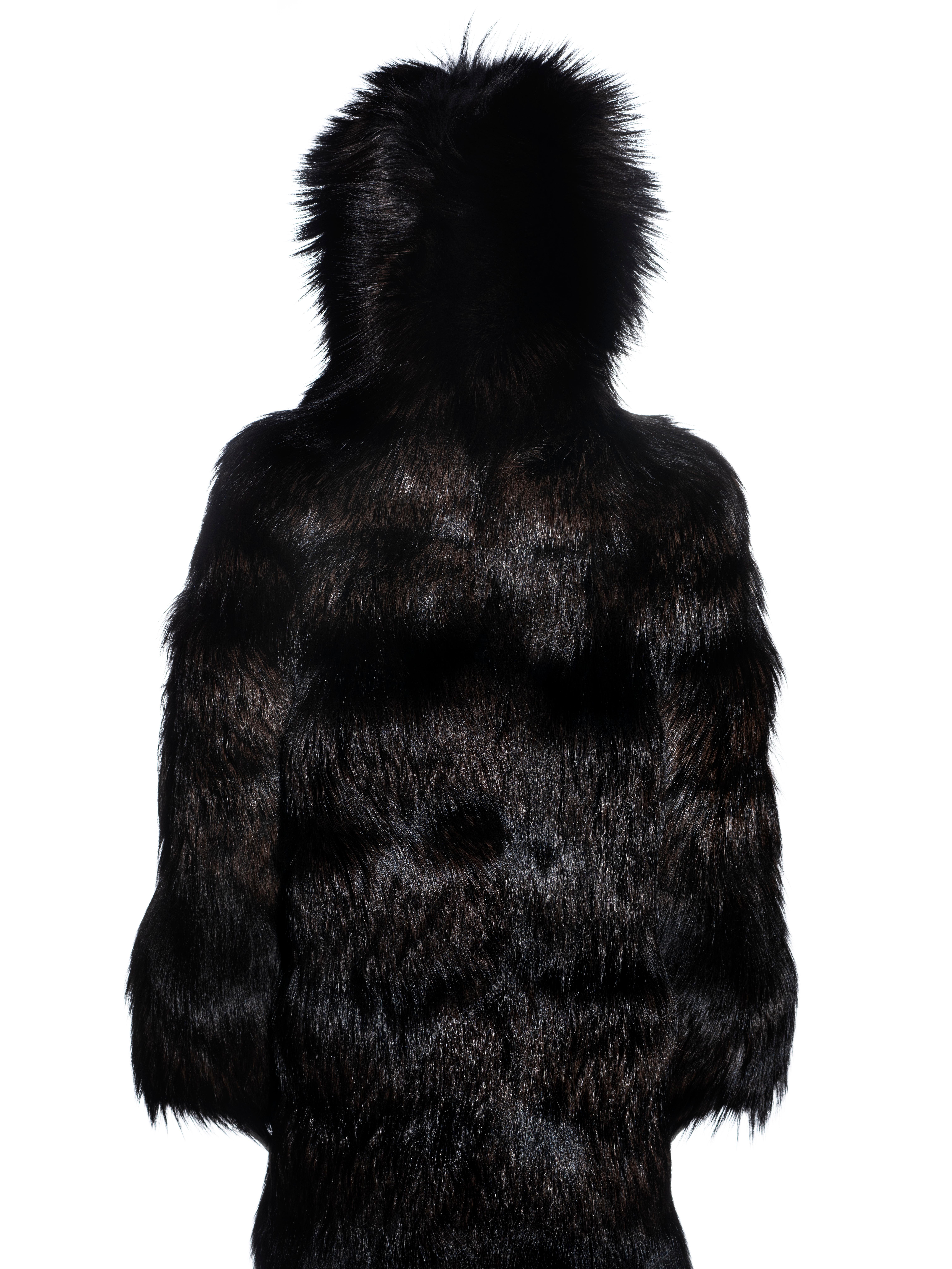 Gucci by Tom Ford black fox fur oversized hooded coat, fw 1998 8