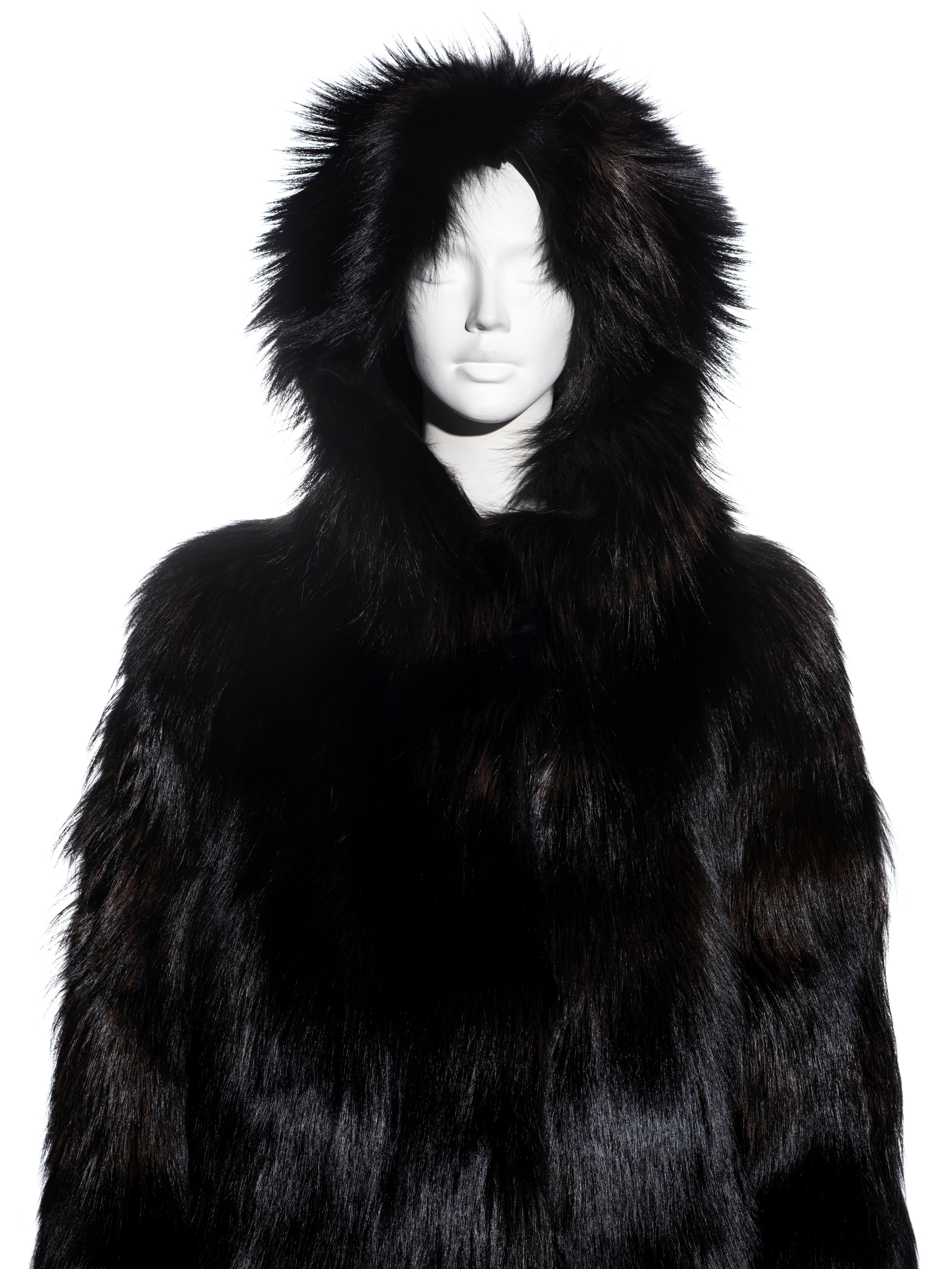 Black Gucci by Tom Ford black fox fur oversized hooded coat, fw 1998