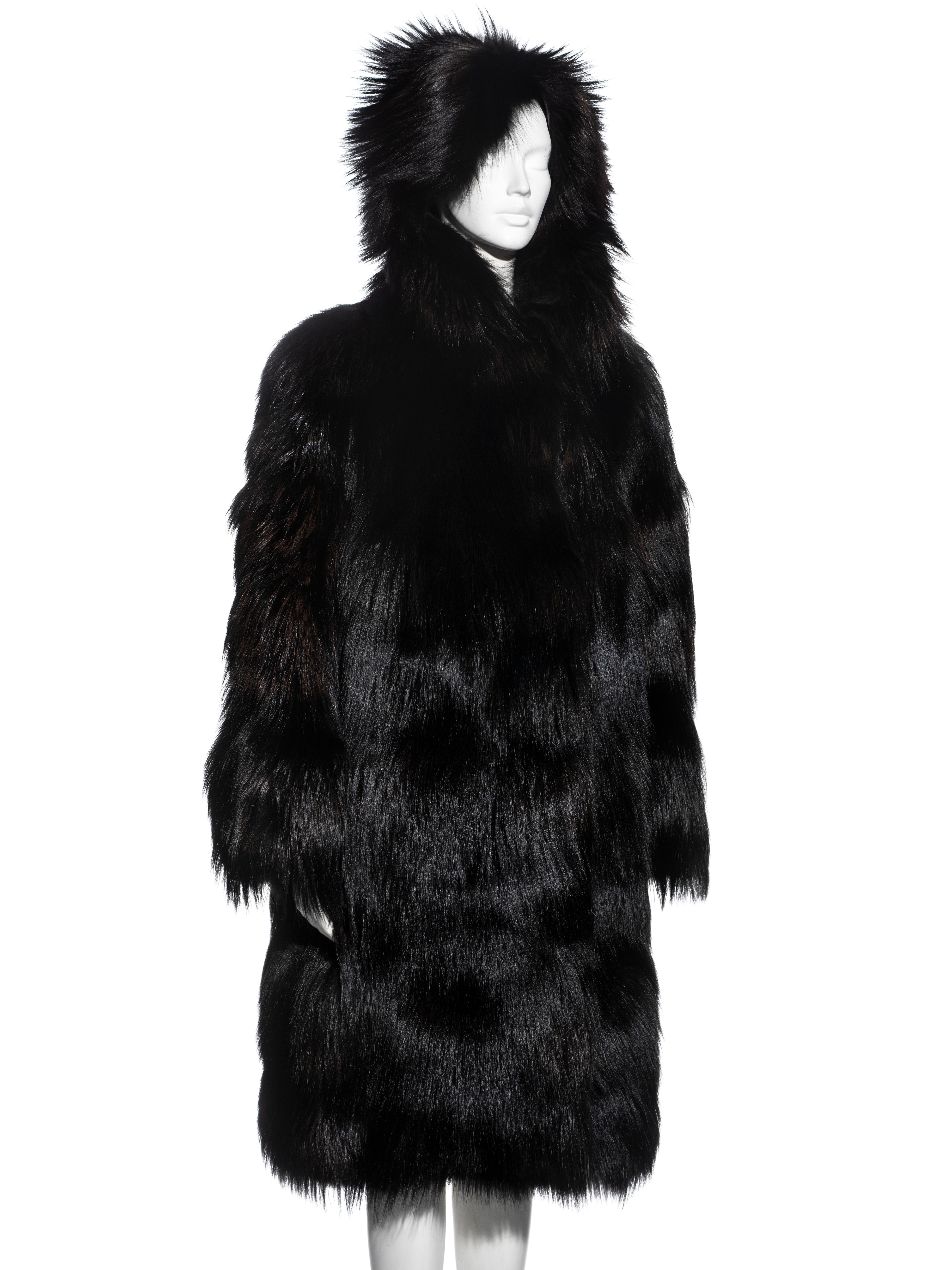 Gucci by Tom Ford black fox fur oversized hooded coat, fw 1998 2
