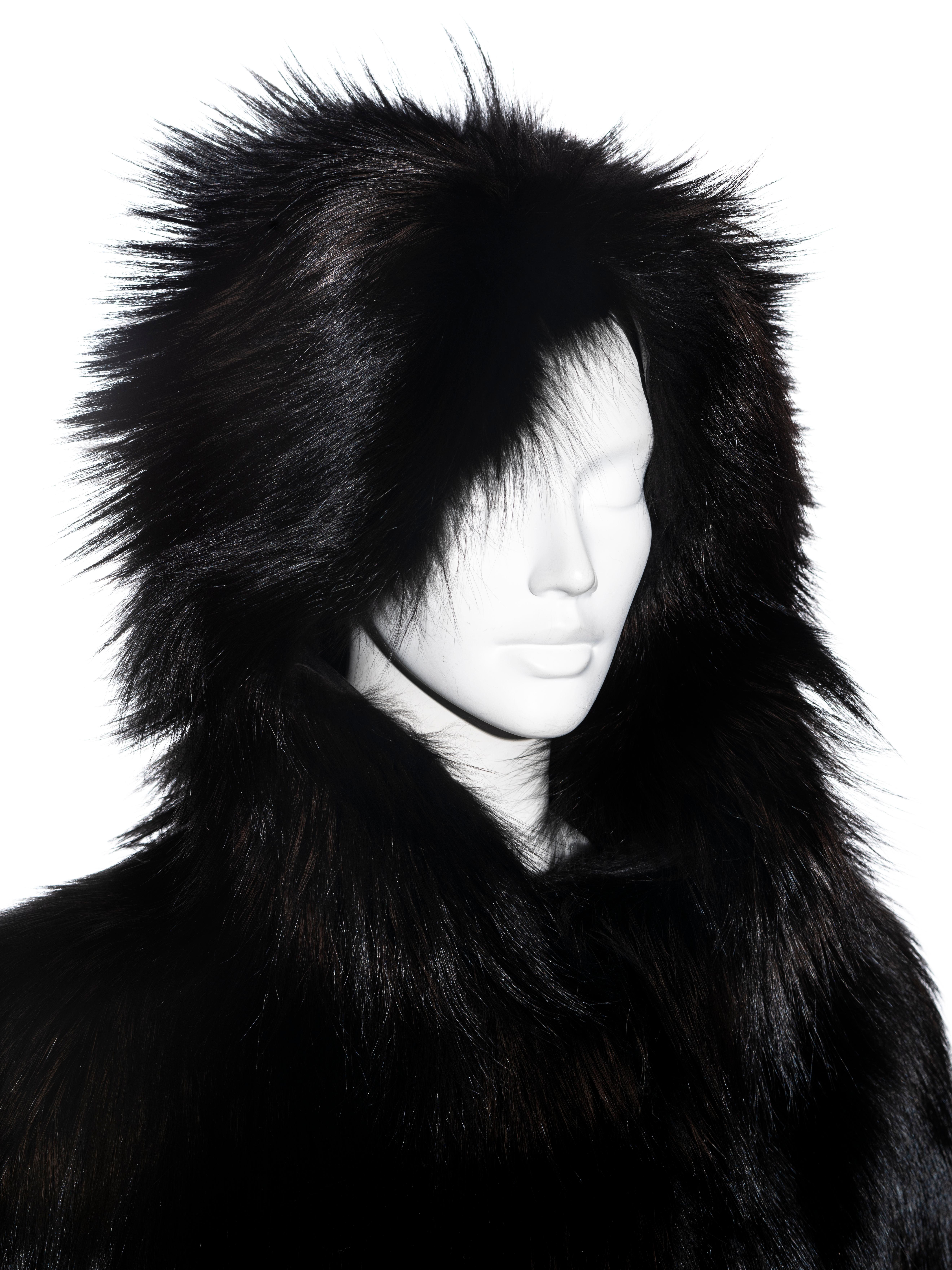 Gucci by Tom Ford black fox fur oversized hooded coat, fw 1998 3