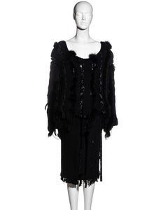 Gucci by Tom Ford black knitted wool and fur sweater and skirt set, fw 2002