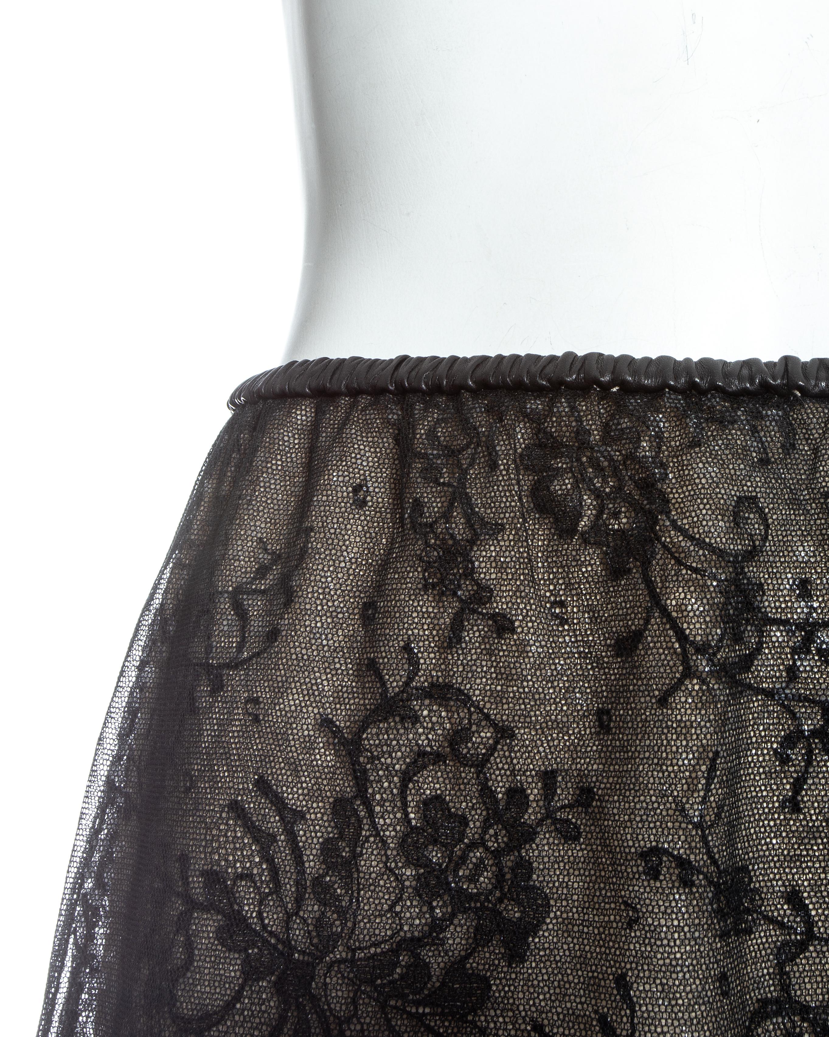 Gucci by Tom Ford black lace evening skirt with black leather elasticated waistband. 

Spring-Summer 1999