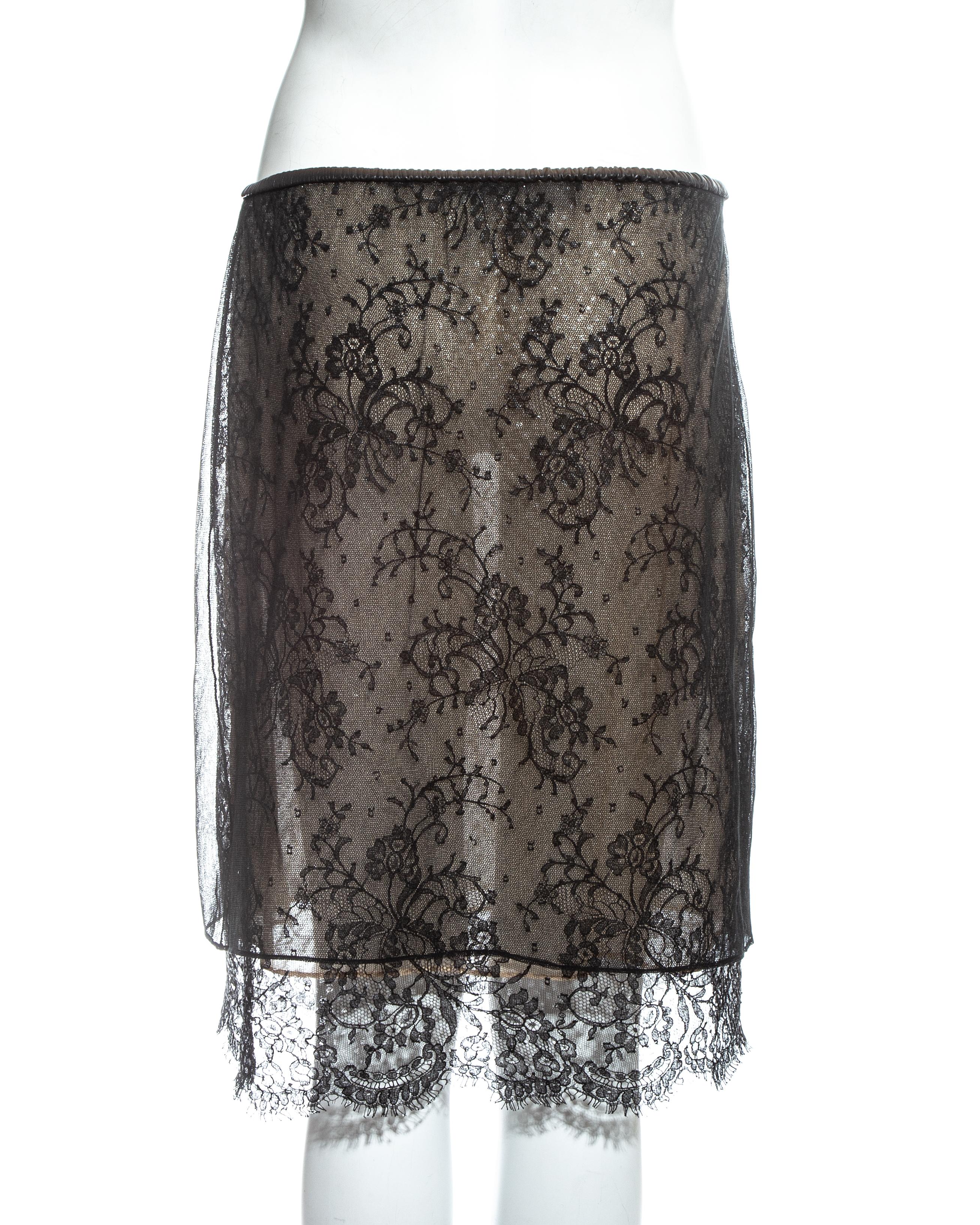 Gucci by Tom Ford black lace and leather evening skirt, ss 1999 In Good Condition In London, GB