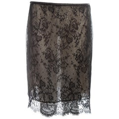 Gucci by Tom Ford black lace and leather evening skirt, ss 1999