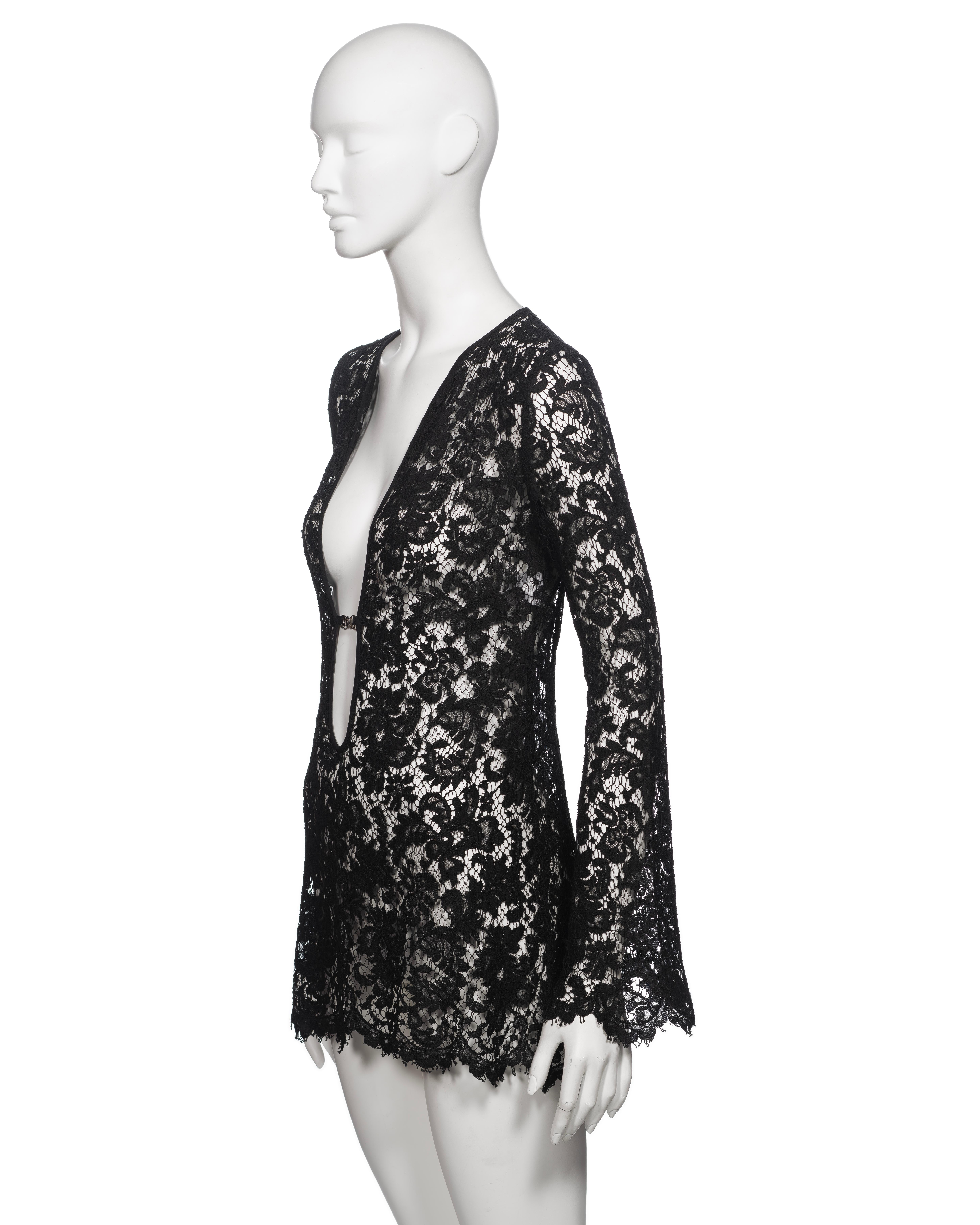 Gucci by Tom Ford Black Lace Long Sleeve Micro Mini Dress, SS 1996 For Sale 7