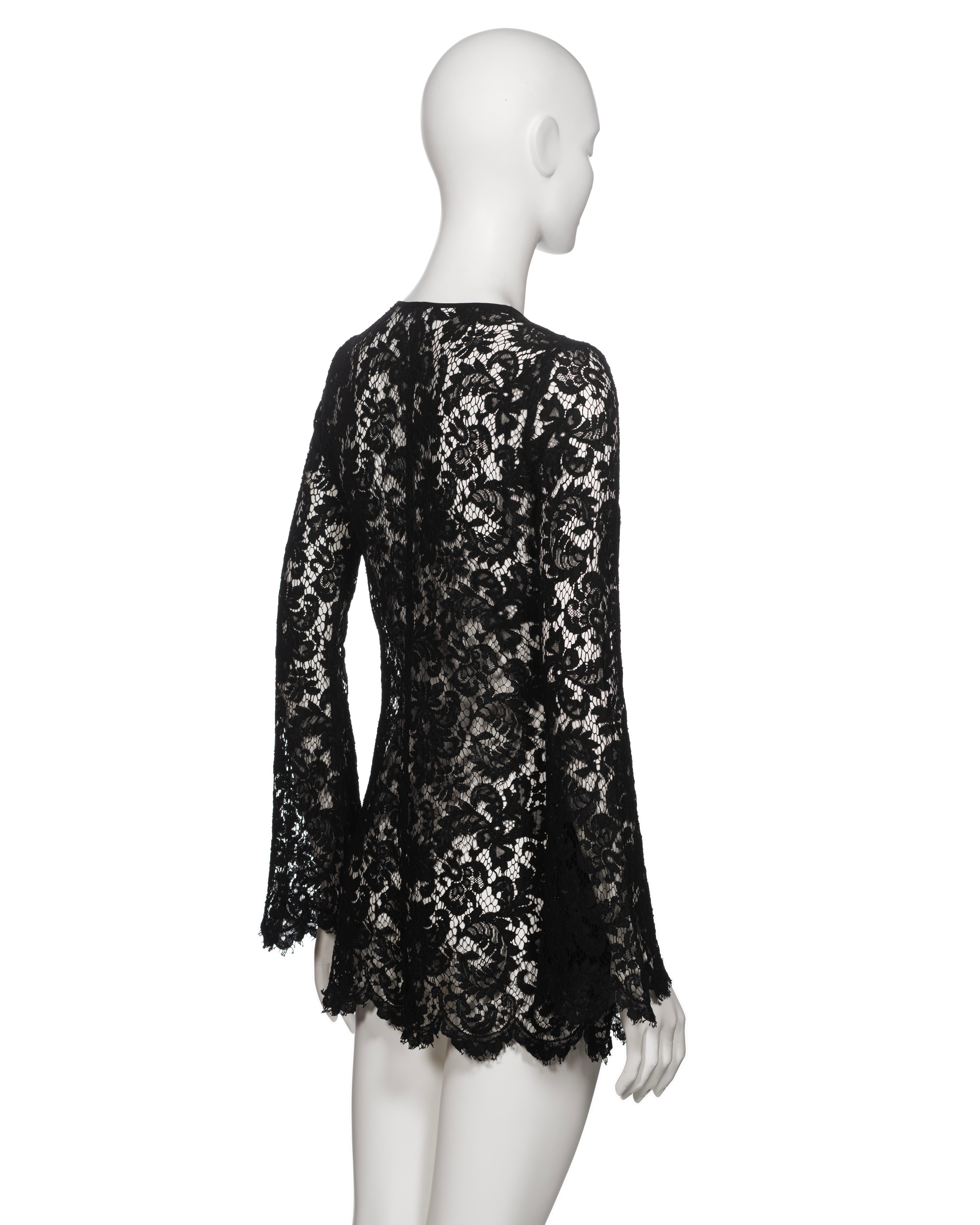 Gucci by Tom Ford Black Lace Long Sleeve Micro Mini Dress, SS 1996 For Sale 4