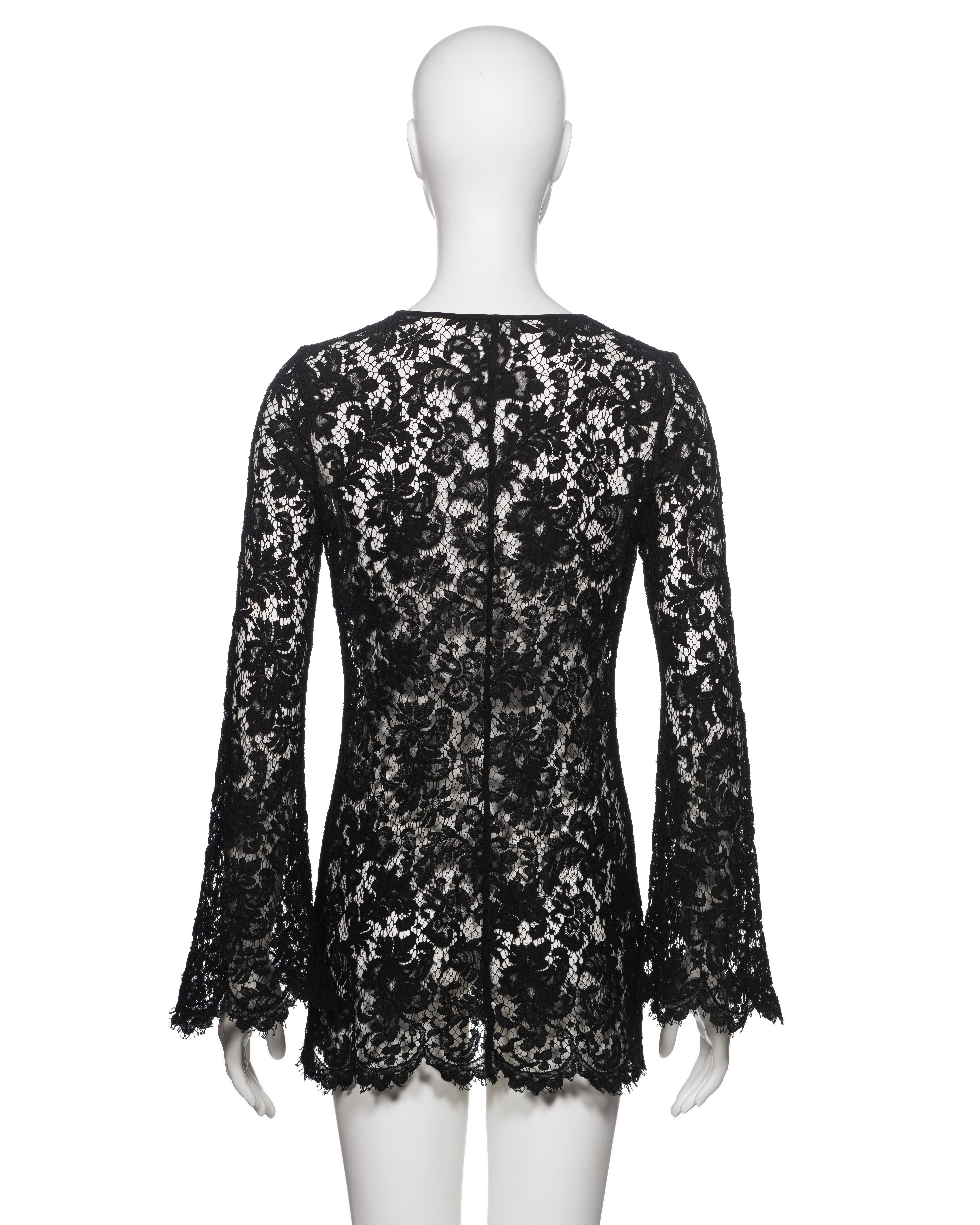 Gucci by Tom Ford Black Lace Long Sleeve Micro Mini Dress, SS 1996 For Sale 5
