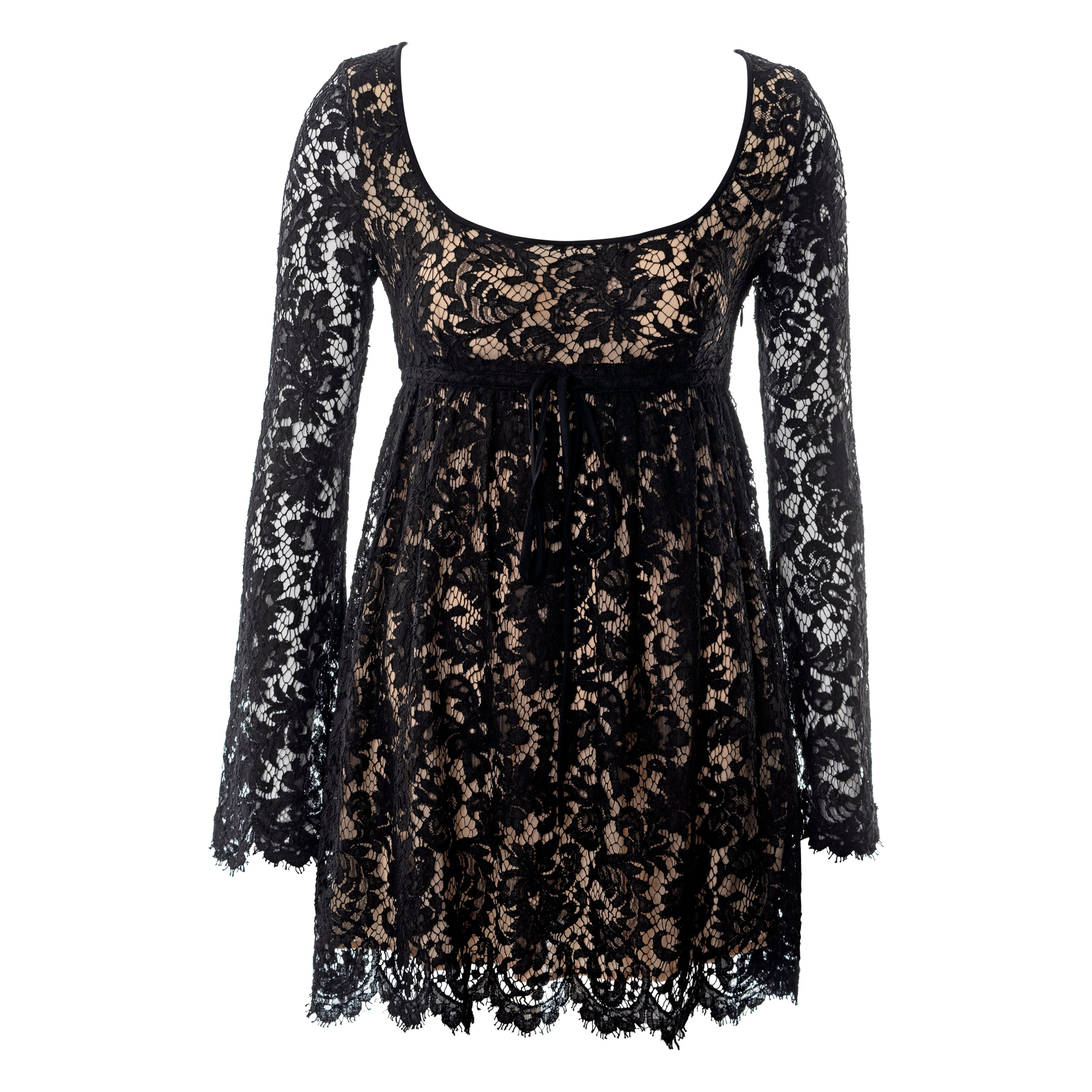 Mini robe à manches longues en dentelle noire Gucci by Tom Ford, ss 1996
