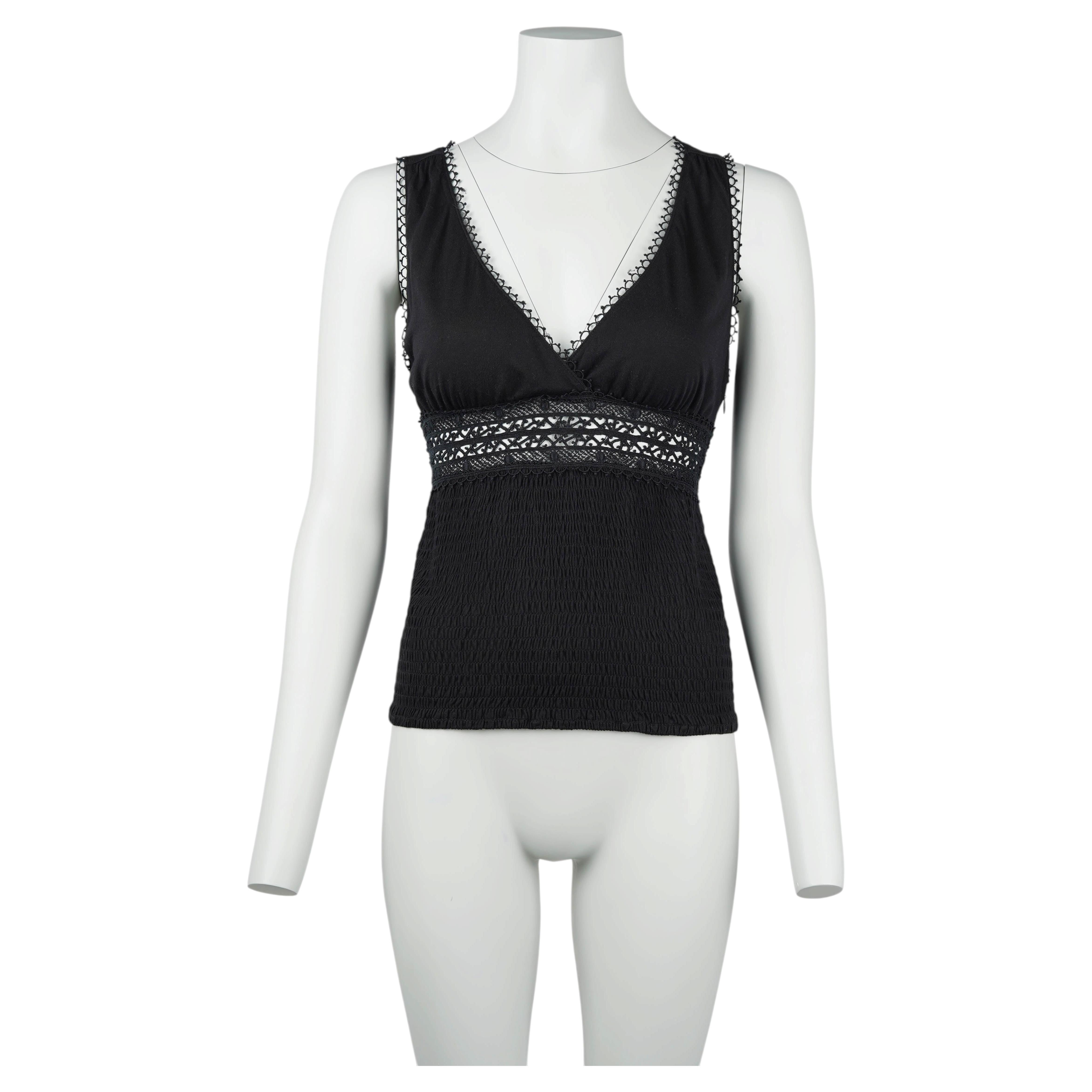 Gucci by Tom Ford Black Lace Trim Modal Top, circa S/S 1999