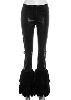 Gucci by Tom Ford black lambskin leather and mink flared pants, fw 1999