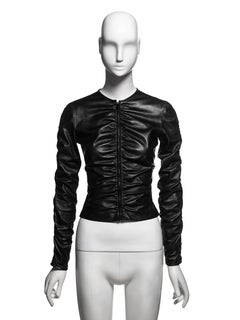Gucci by Tom Ford Black Lambskin Leather Ruched Fitted Jacket, FW 1999
