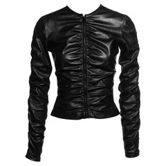 Gucci by Tom Ford Black Lambskin Leather Ruched Fitted Jacket, FW 1999