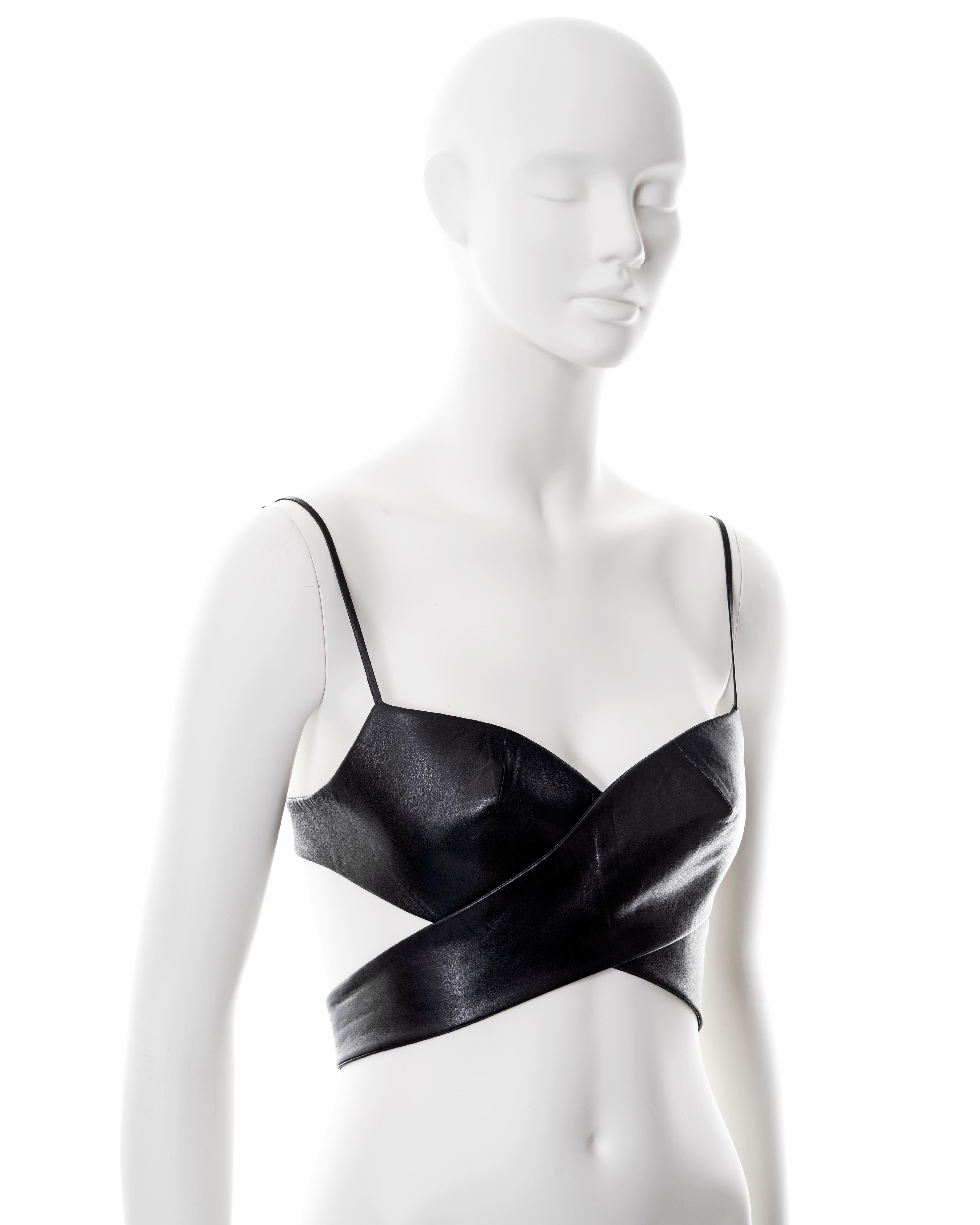 Women's Gucci by Tom Ford black leather 2-piece bra top, ss 2001