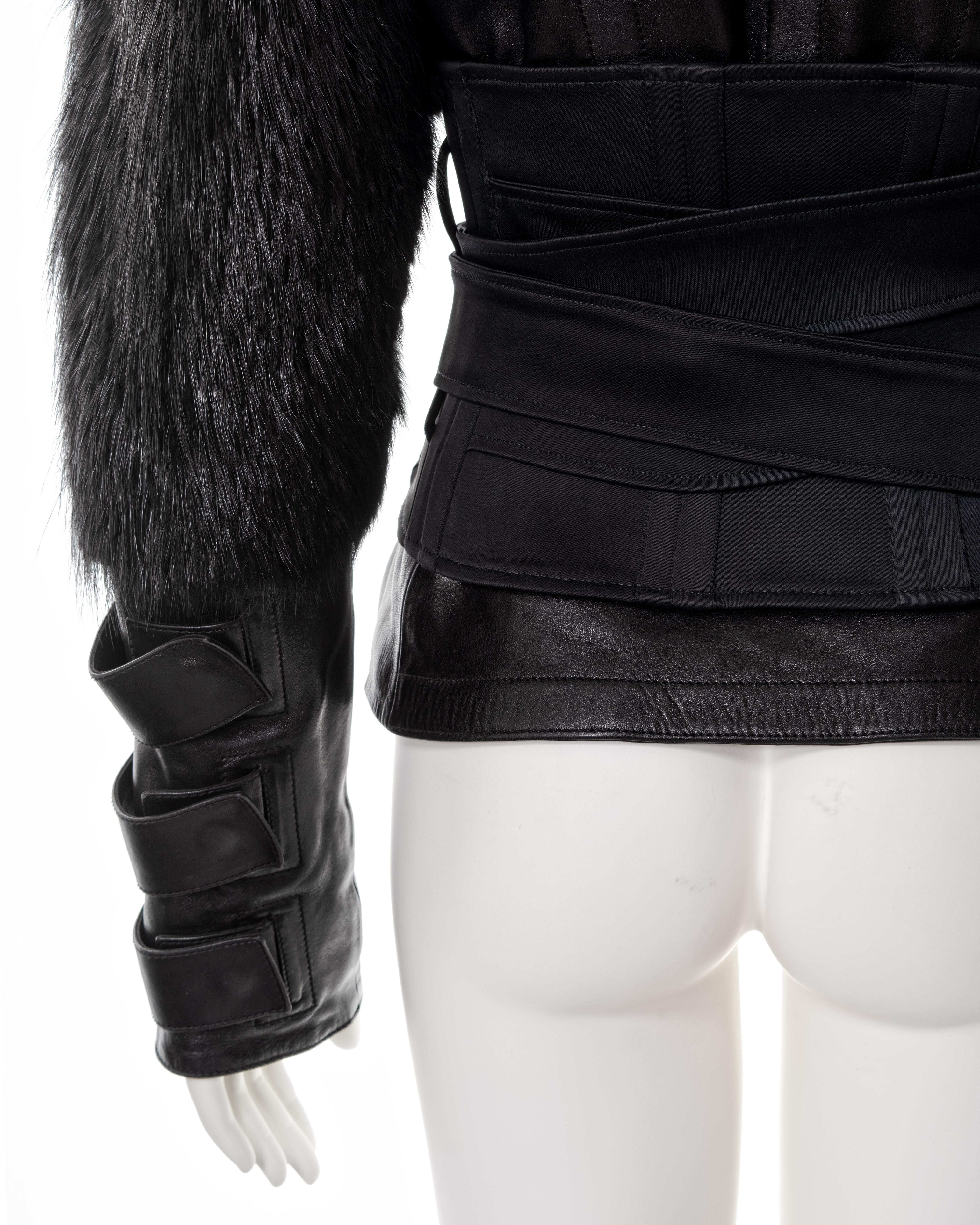 Gucci by Tom Ford black leather and fur jacket with corset, fw 2003 For Sale 7