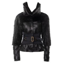 Gucci by Tom Ford veste en cuir noir et fourrure avec corset, fw 2003