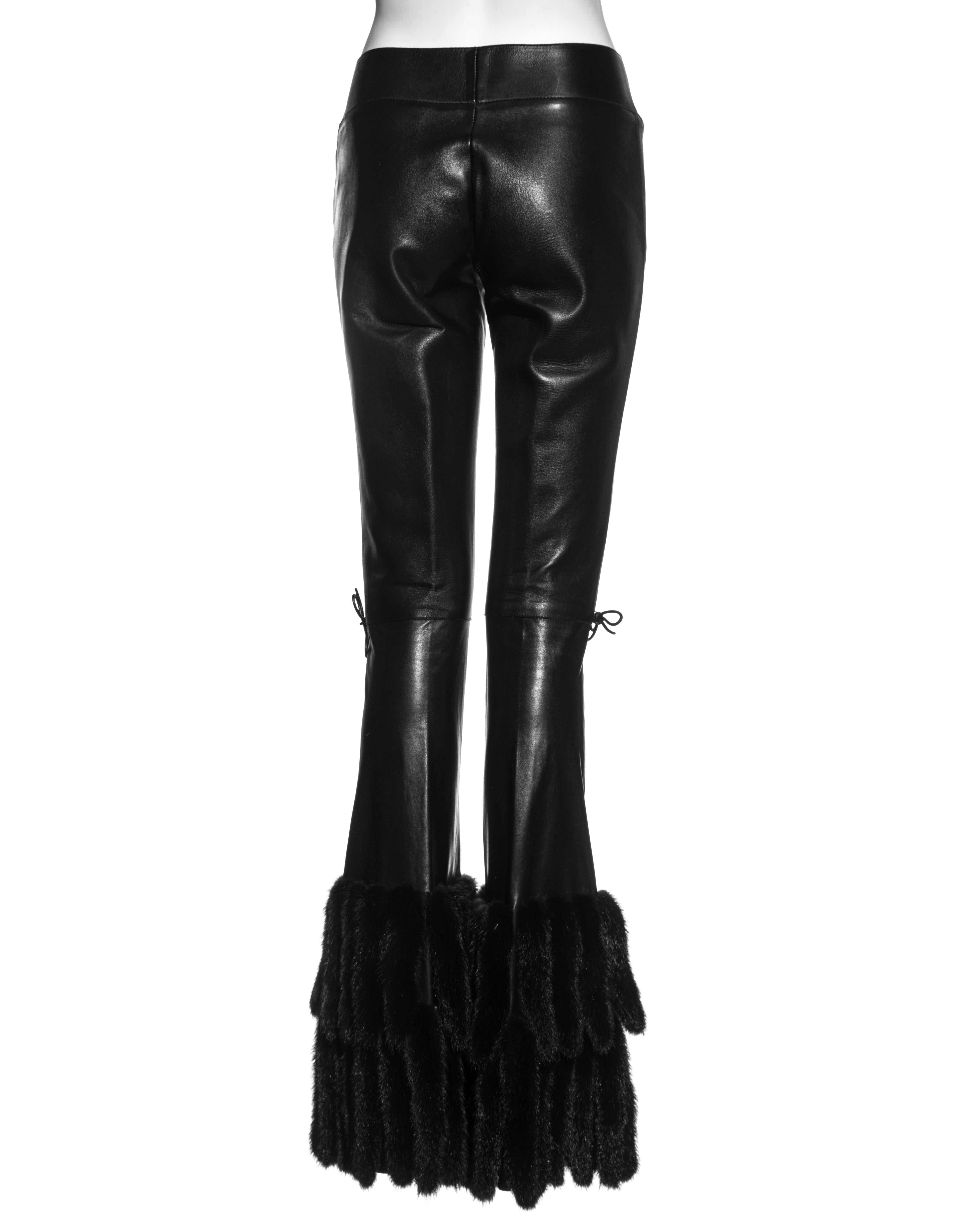 Gucci by Tom Ford black leather and mink fur flared pants, fw 1999 For Sale 2