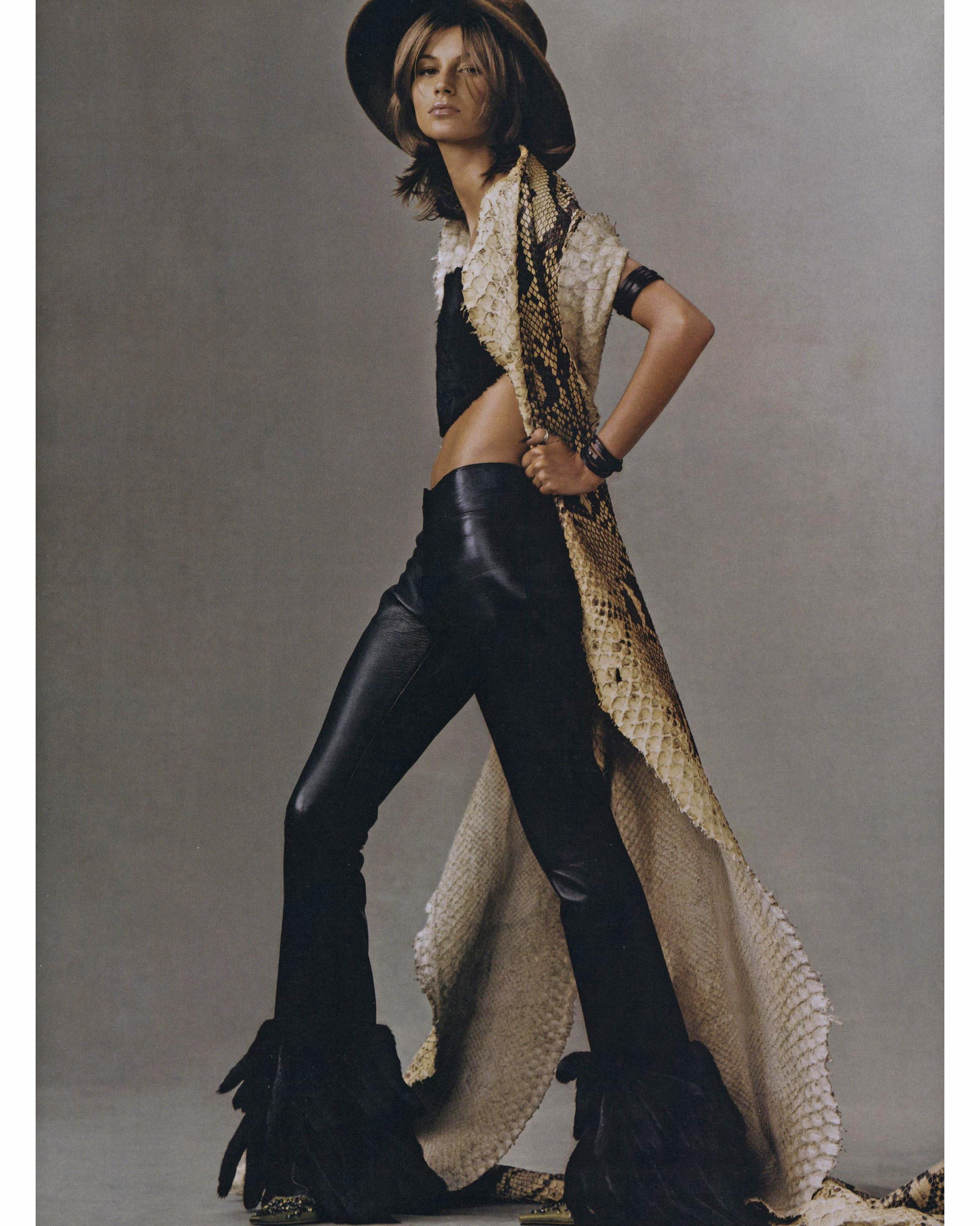 Black Gucci by Tom Ford black leather and mink fur flared pants, fw 1999