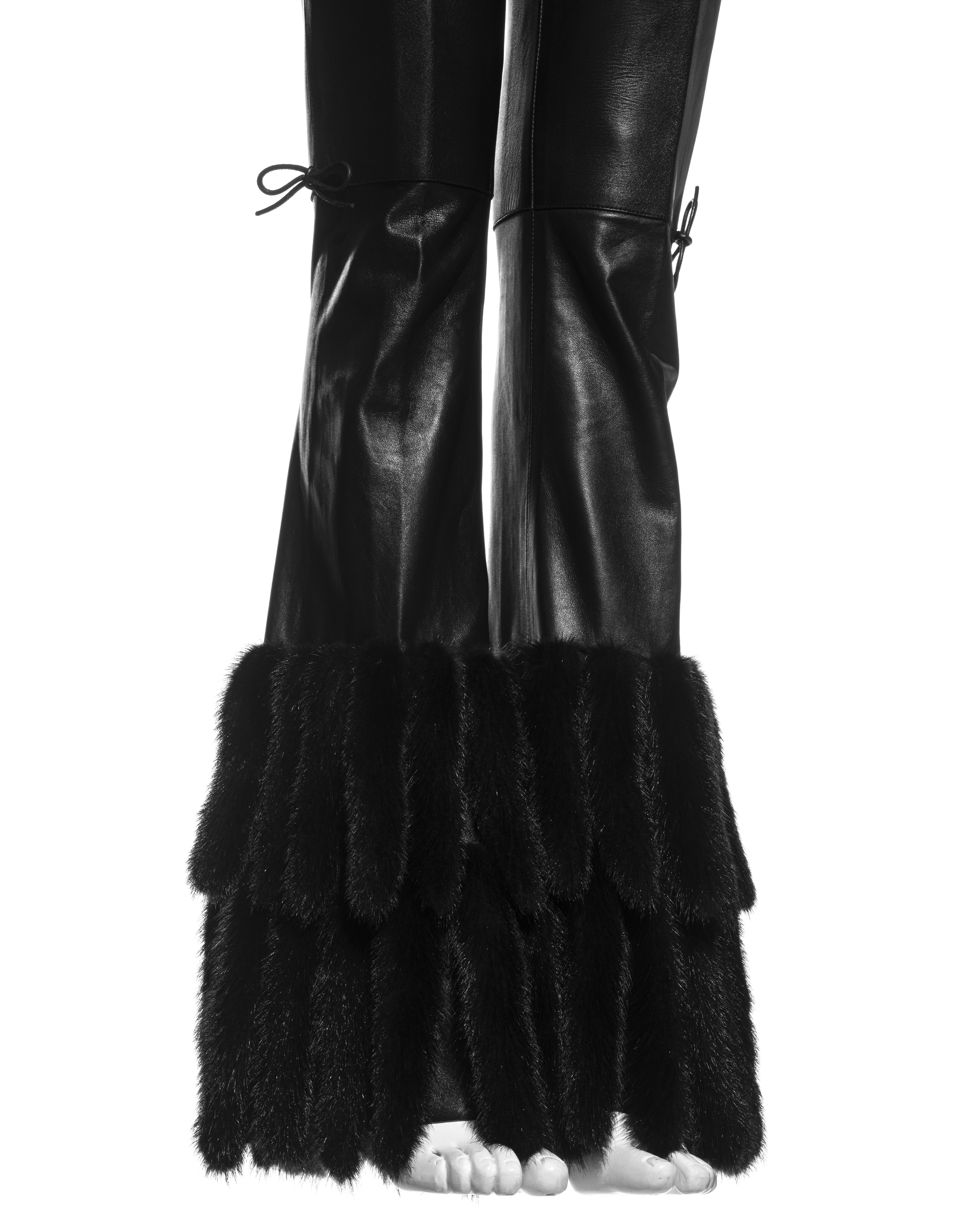 Black Gucci by Tom Ford black leather and mink fur flared pants, fw 1999 For Sale