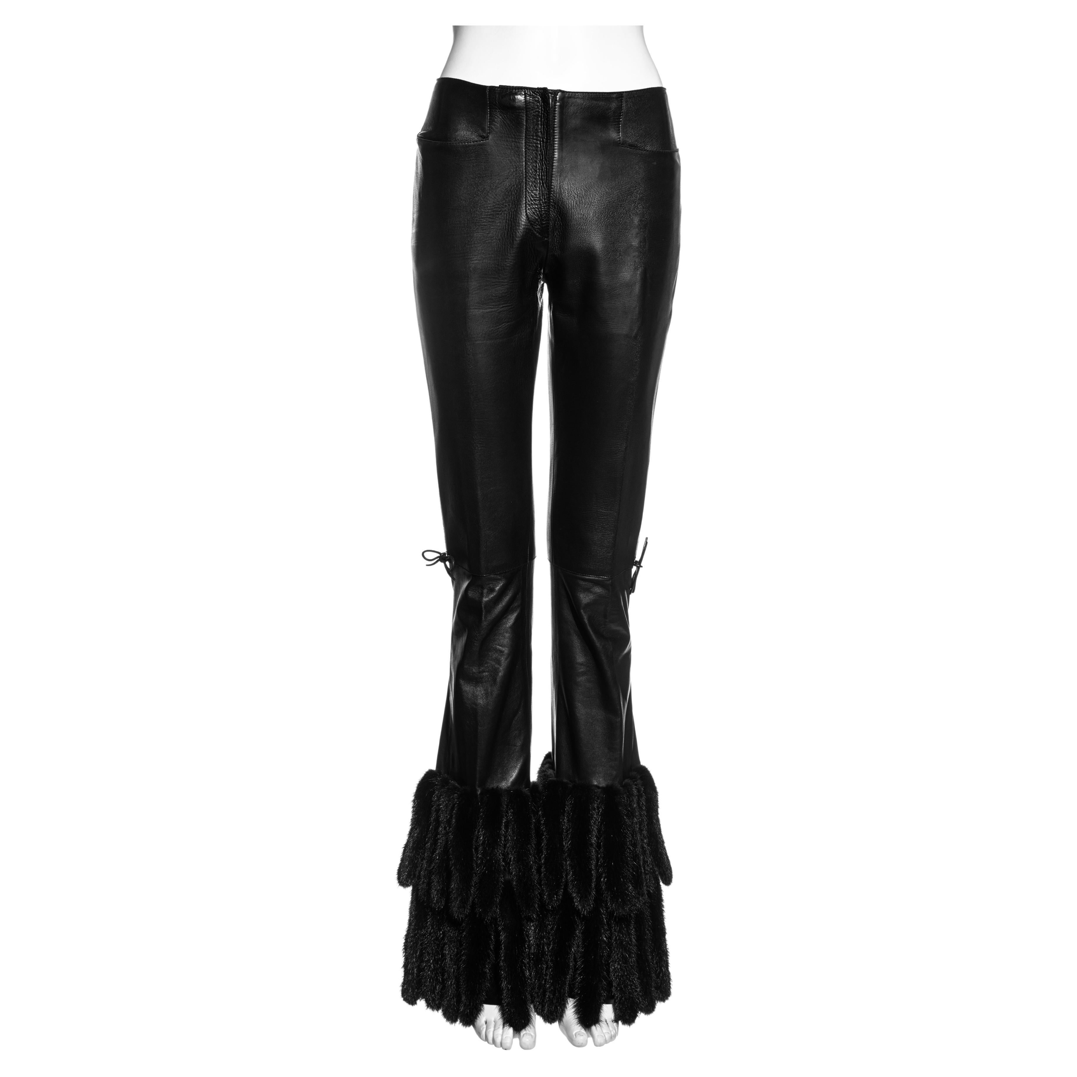 Pantalon évasé en cuir noir et fourrure de vison Gucci by Tom Ford, A/H 1999 en vente