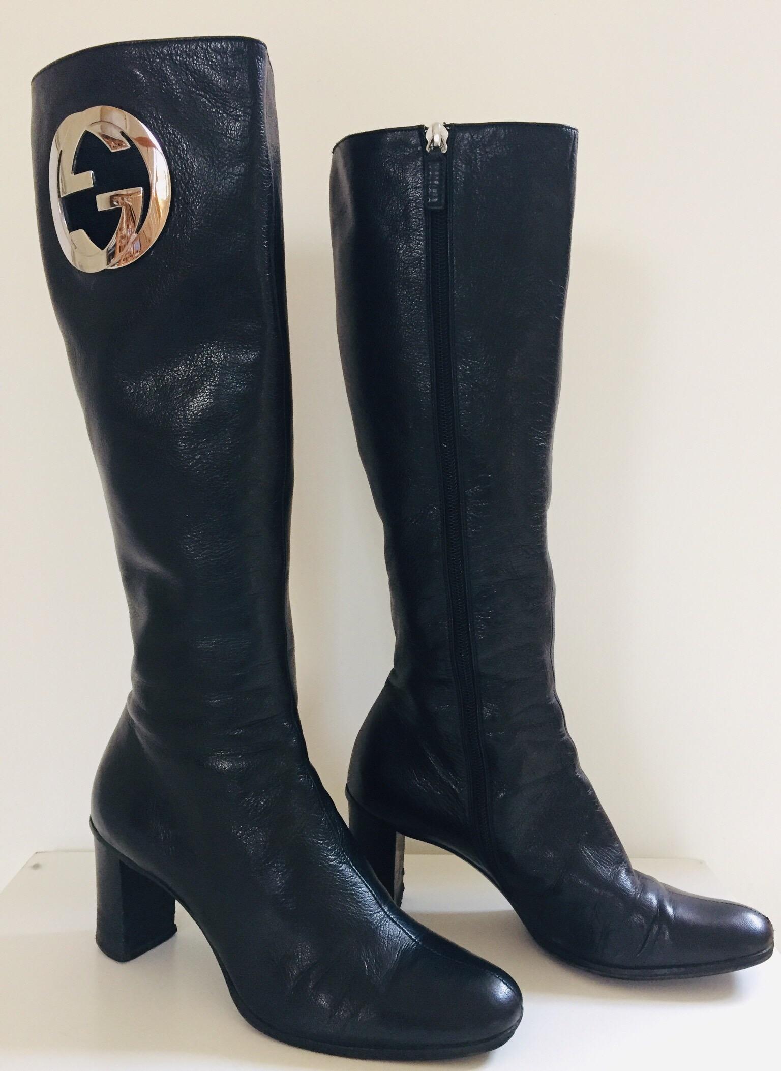 Italian GUCCI by Tom Ford Black Leather Boots 1999 For Sale