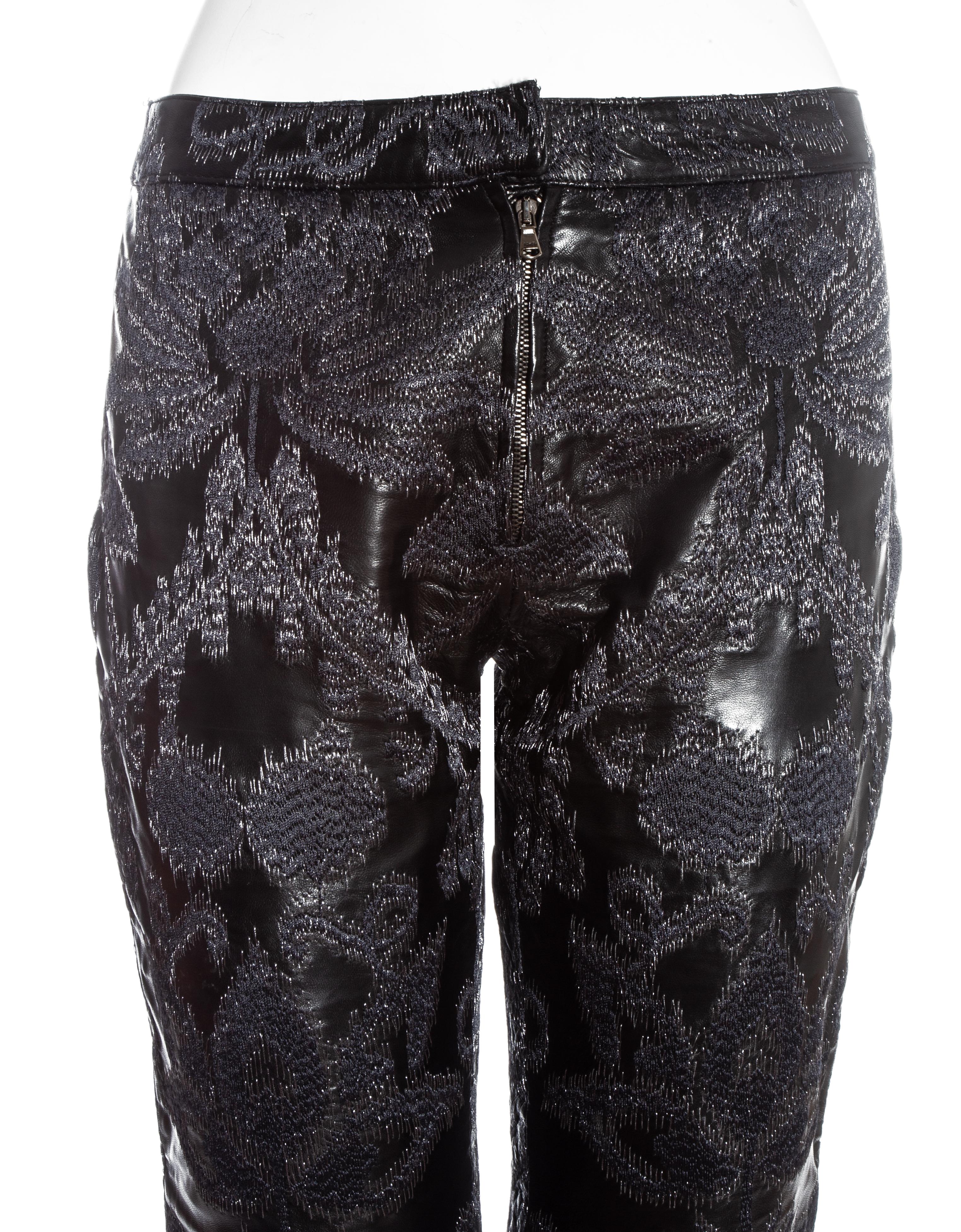 Gucci by Tom Ford black leather embroidered jacquard pants, ss 2000 In Excellent Condition In London, GB