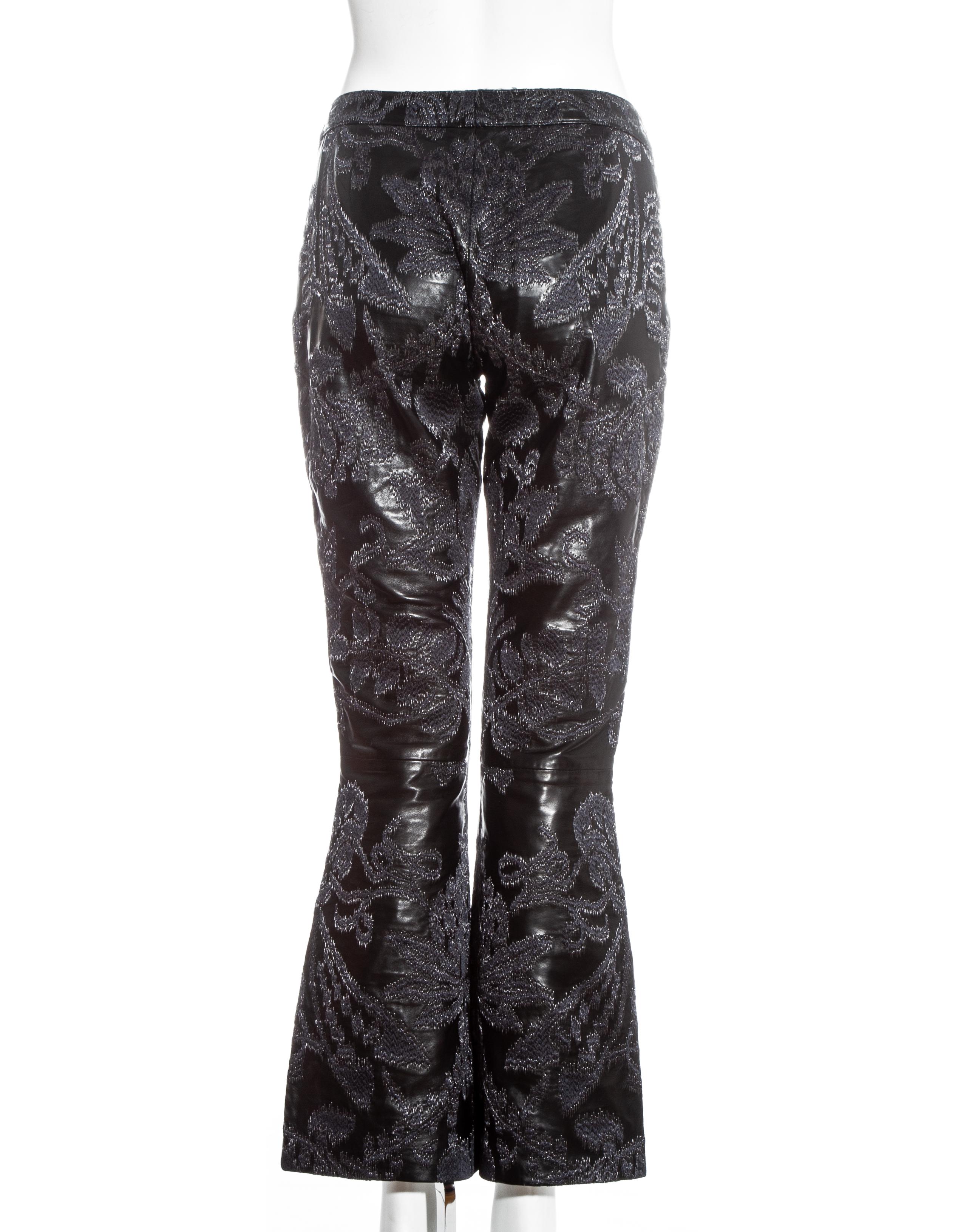 Gucci by Tom Ford black leather embroidered jacquard pants, ss 2000 1