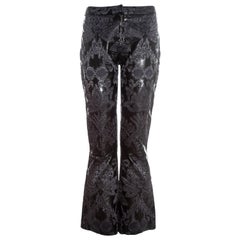 Retro Gucci by Tom Ford black leather embroidered jacquard pants, ss 2000