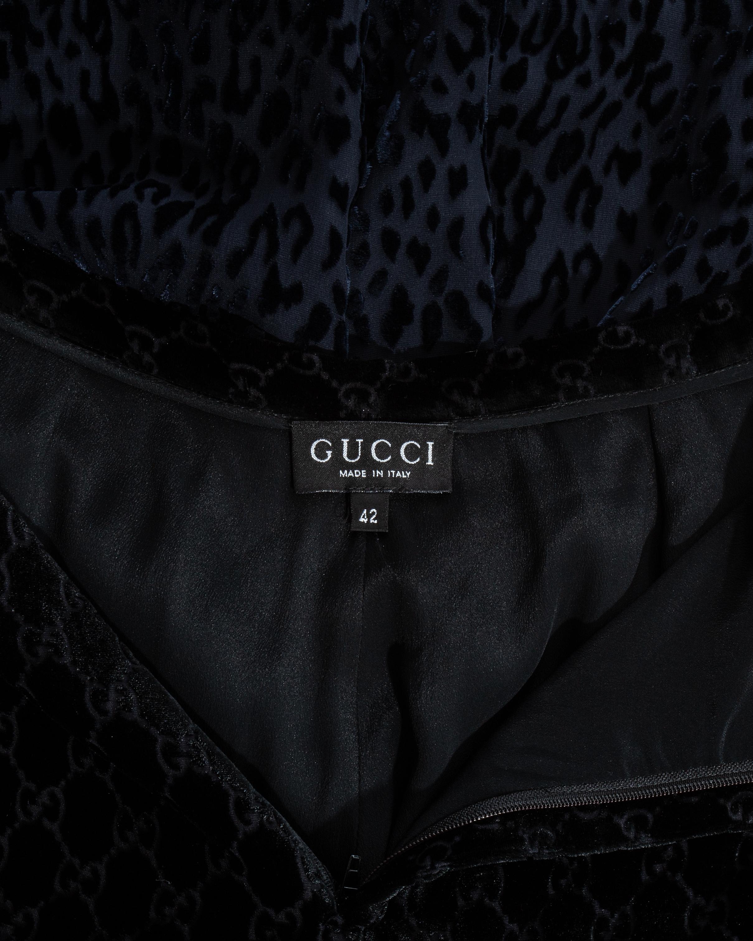 Gucci by Tom Ford black monogram and floral velvet evening pants, fw 1997 2