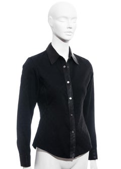 Gucci by Tom Ford black monogram canvas and leather fitted shirt, fw 2000