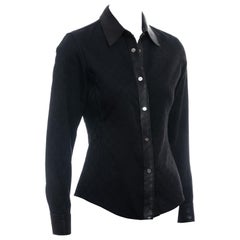 Gucci by Tom Ford black monogram canvas and leather fitted shirt, fw 2000