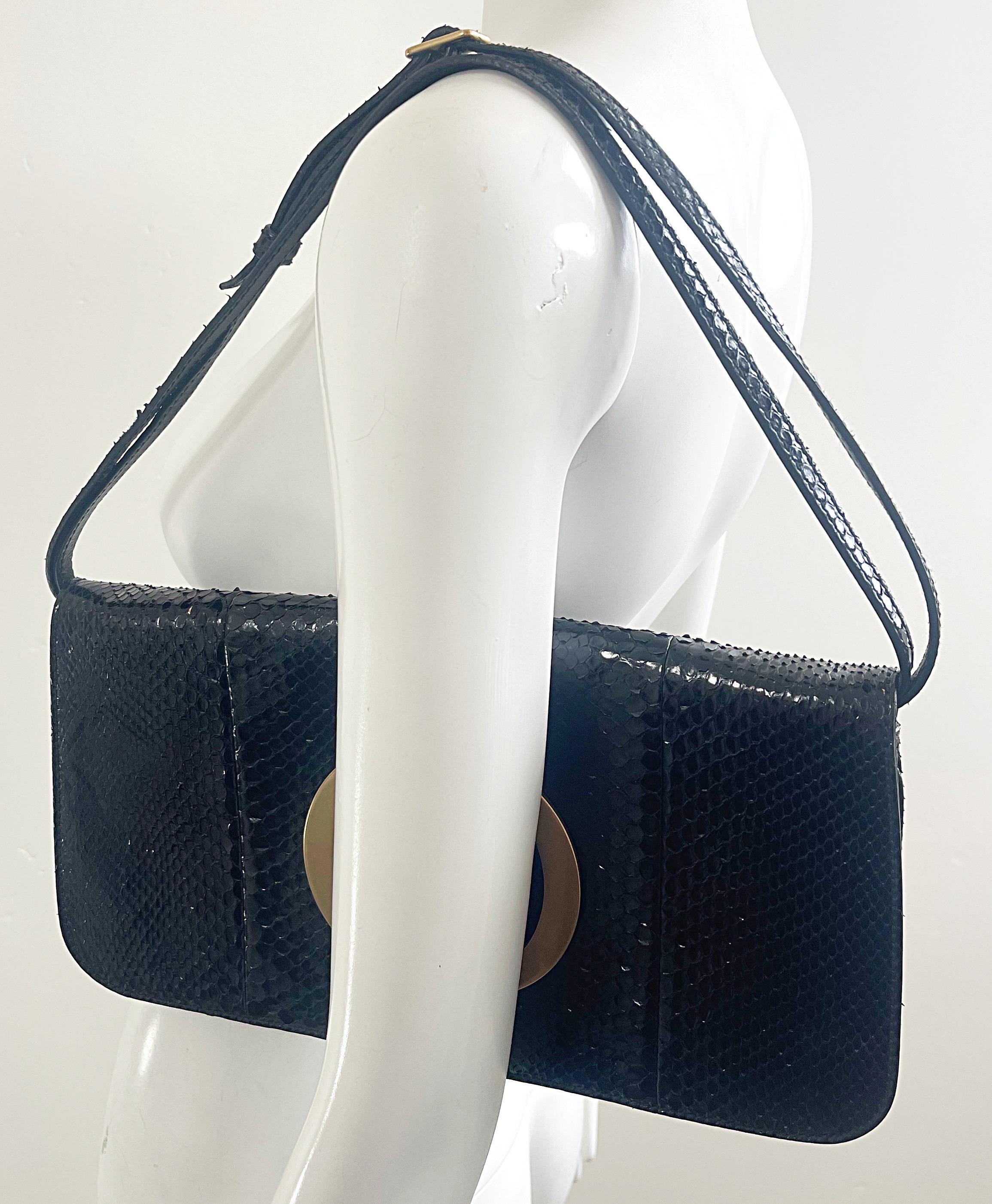 Gucci by Tom Ford Black Python Snakeskin 2000s Convertible Clutch Crossbody Bag For Sale 13