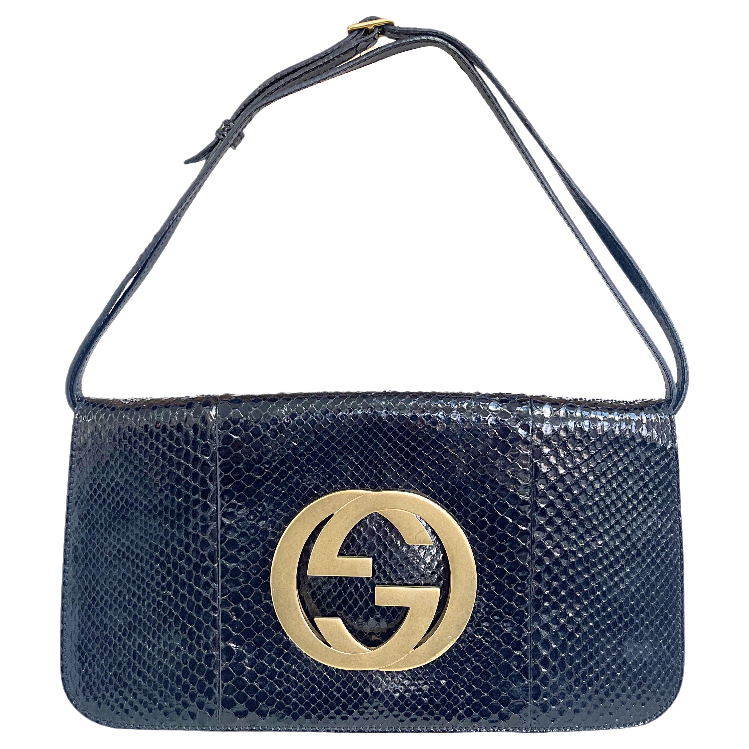 Bolso convertible Gucci by Tom Ford Black Python Snakeskin 2000s Clutch Crossbody