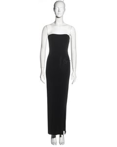 Gucci by Tom Ford black rayon and leather strapless evening dress, ss 1998
