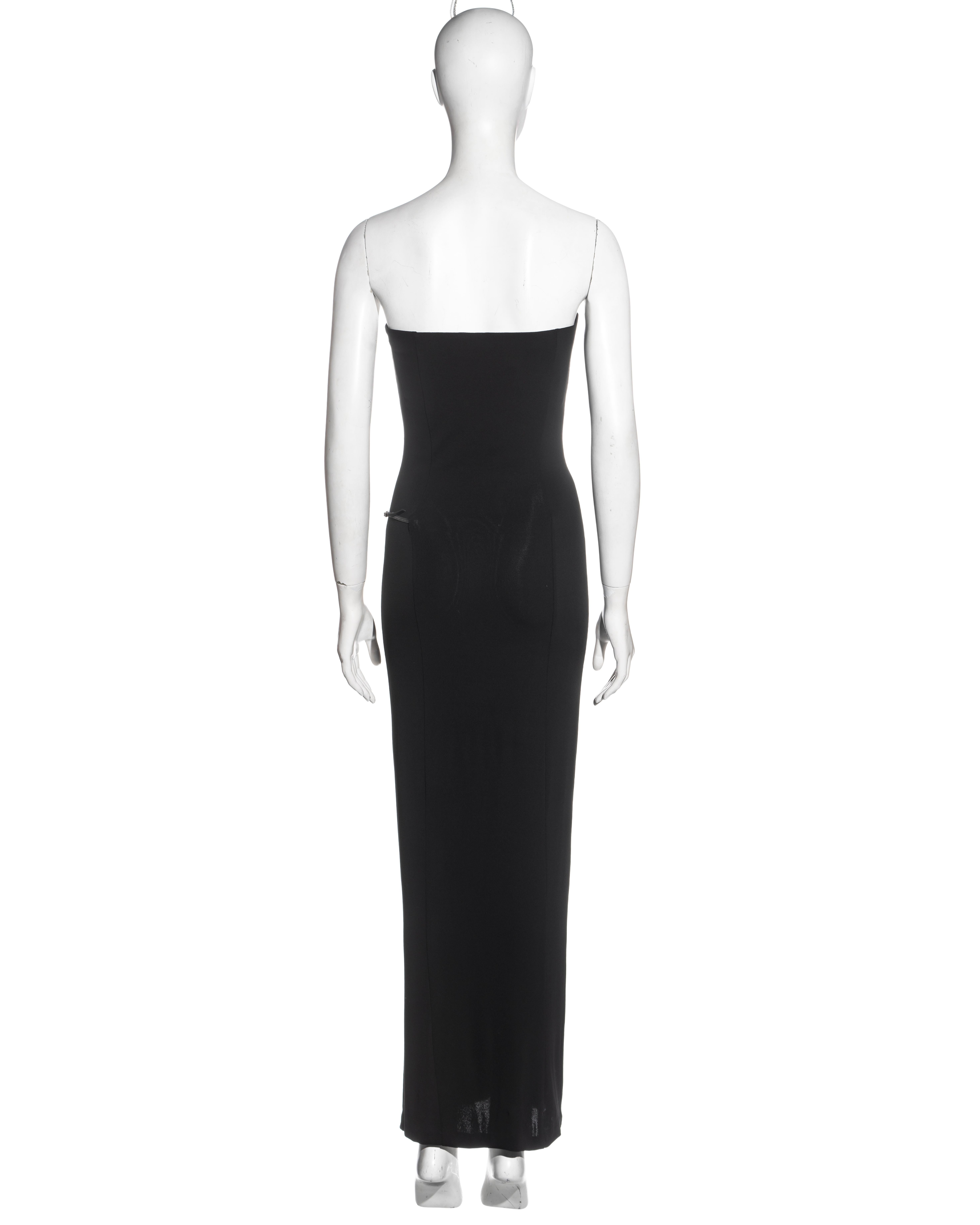 Women's Gucci by Tom Ford black rayon and leather strapless evening dress, ss 1998 For Sale