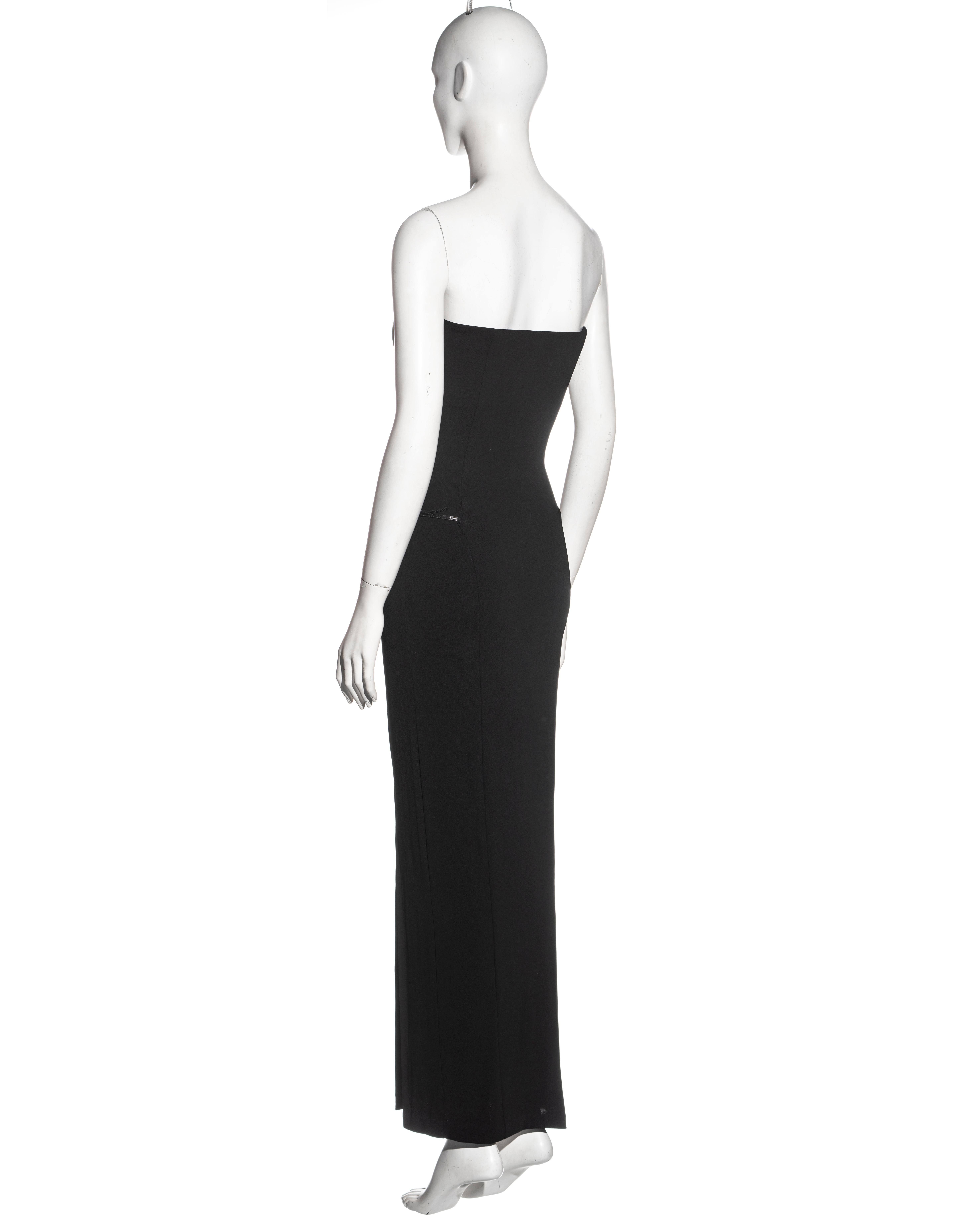 Gucci by Tom Ford black rayon and leather strapless evening dress, ss 1998 For Sale 1