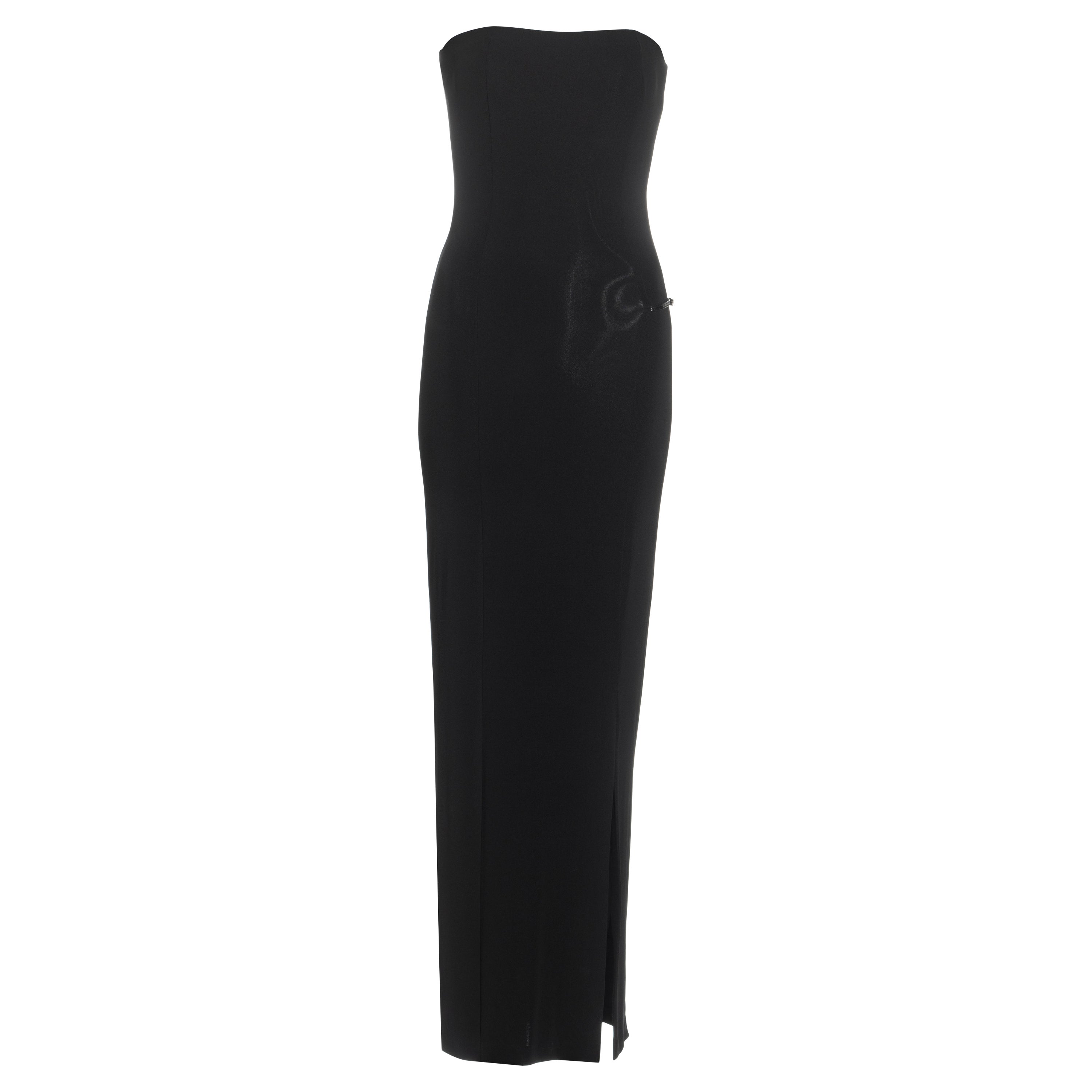 Schwarzes trägerloses Abendkleid aus Viskose und Leder, Gucci by Tom Ford, ss 1998