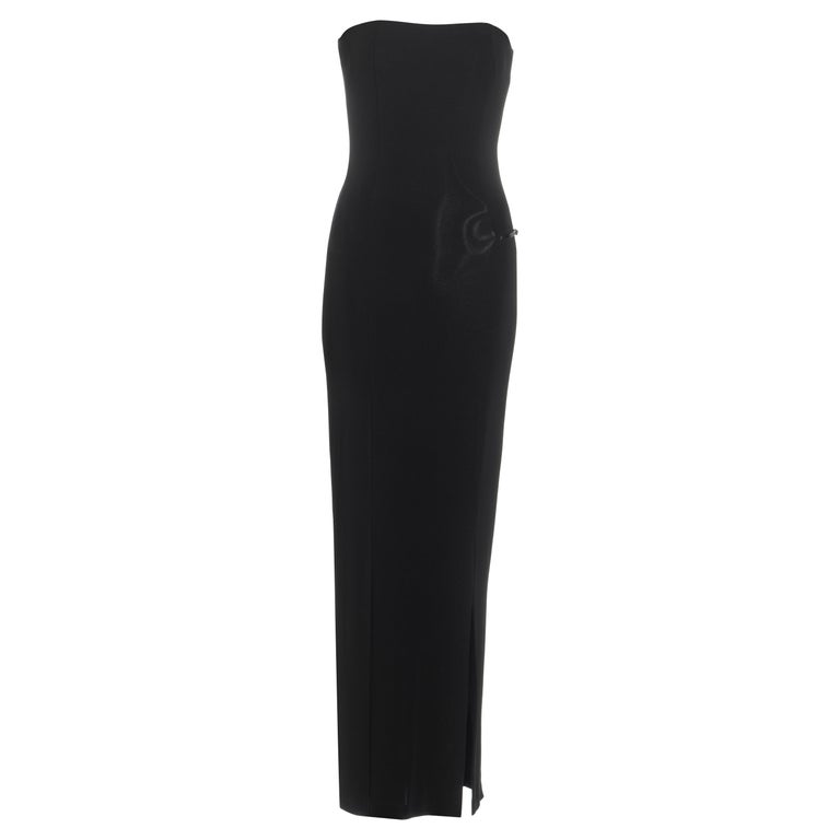Gucci by Tom Ford black rayon and leather strapless evening dress, ss 1998 For Sale at 1stDibs | tom ford strapless leather dress, tom ford zipper dress, 90s gucci by tom ford Gucci by Tom Ford black rayon and leather strapless evening dress, ss 1998 For Sale at 1stDibs | tom ford strapless leather dress, tom ford zipper dress, 90s gucci by tom ford