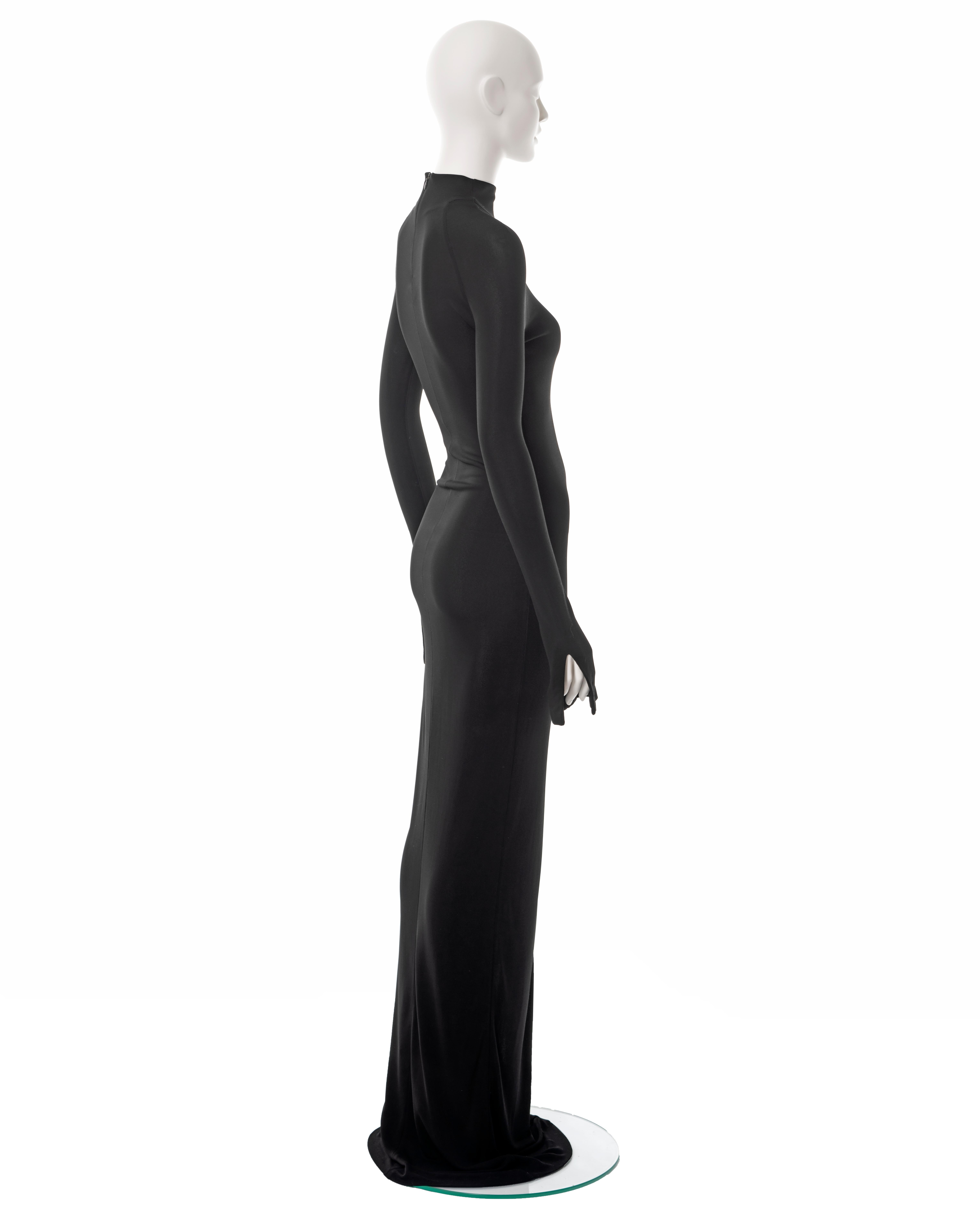 Gucci by Tom Ford black rayon jersey long sleeve bodycon maxi dress, ss 1998 6