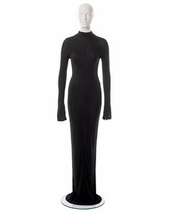 Gucci by Tom Ford black rayon jersey long sleeve bodycon maxi dress, ss 1998