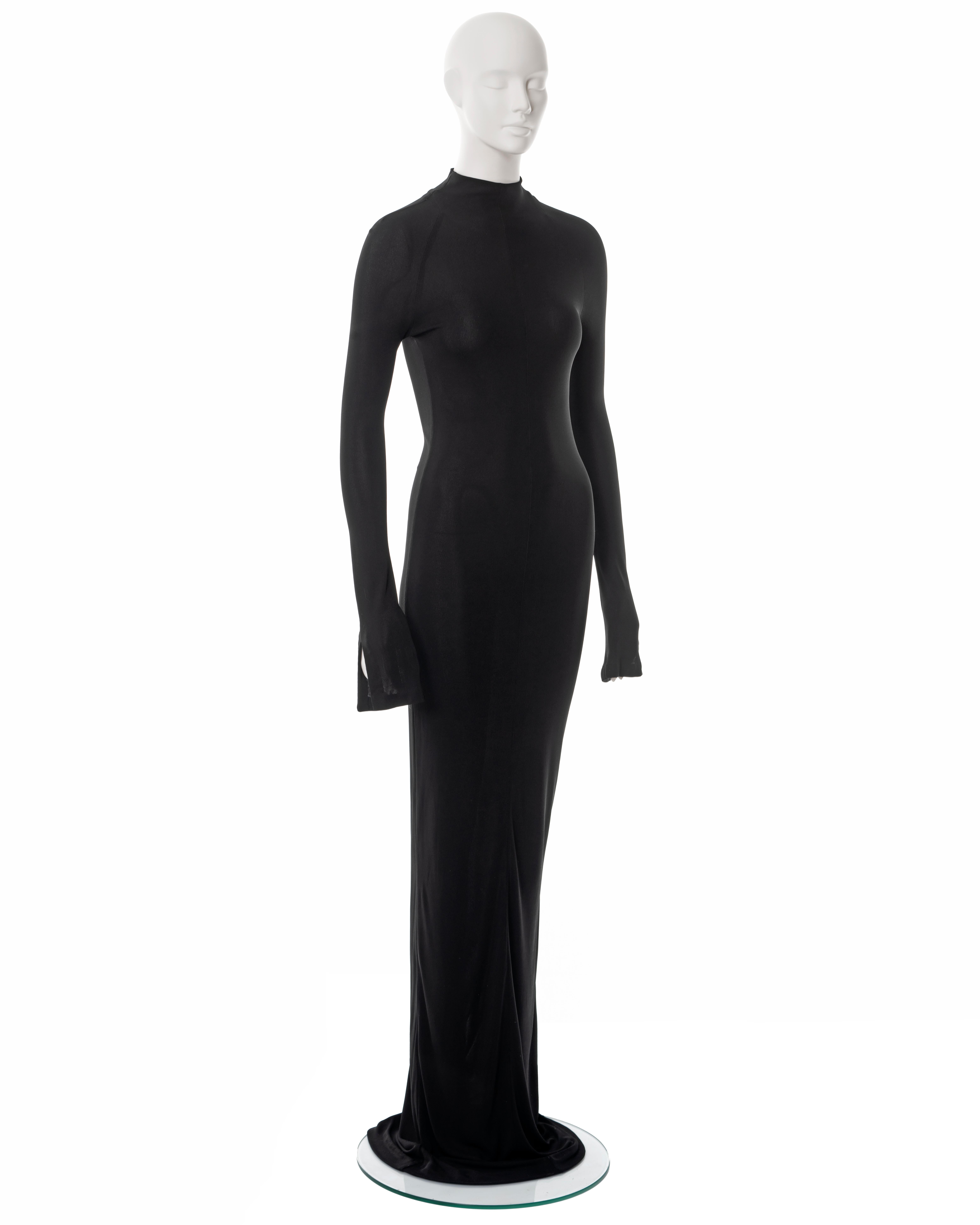 Gucci by Tom Ford black rayon jersey long sleeve bodycon maxi dress, ss 1998 3