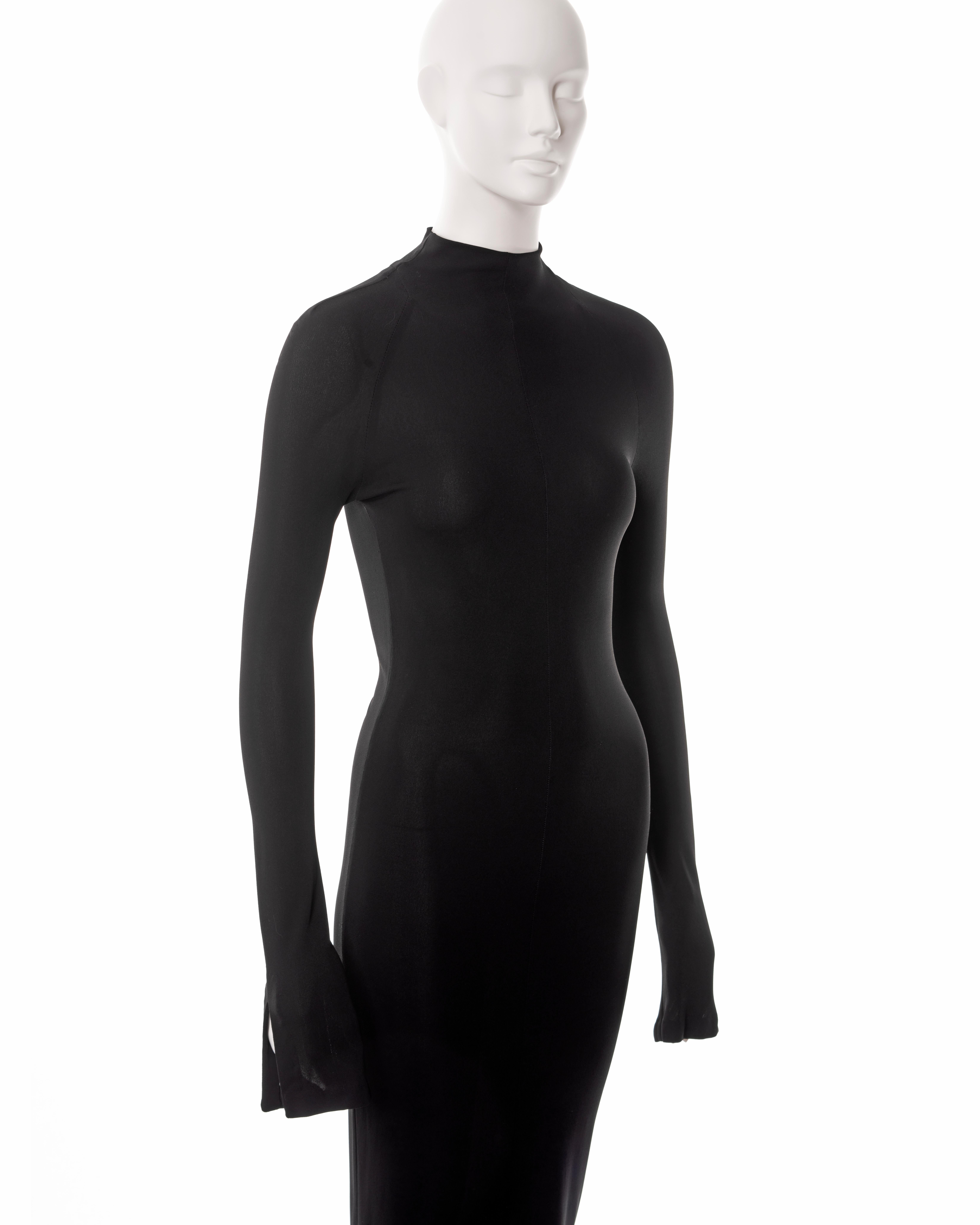 Gucci by Tom Ford black rayon jersey long sleeve bodycon maxi dress, ss 1998 4