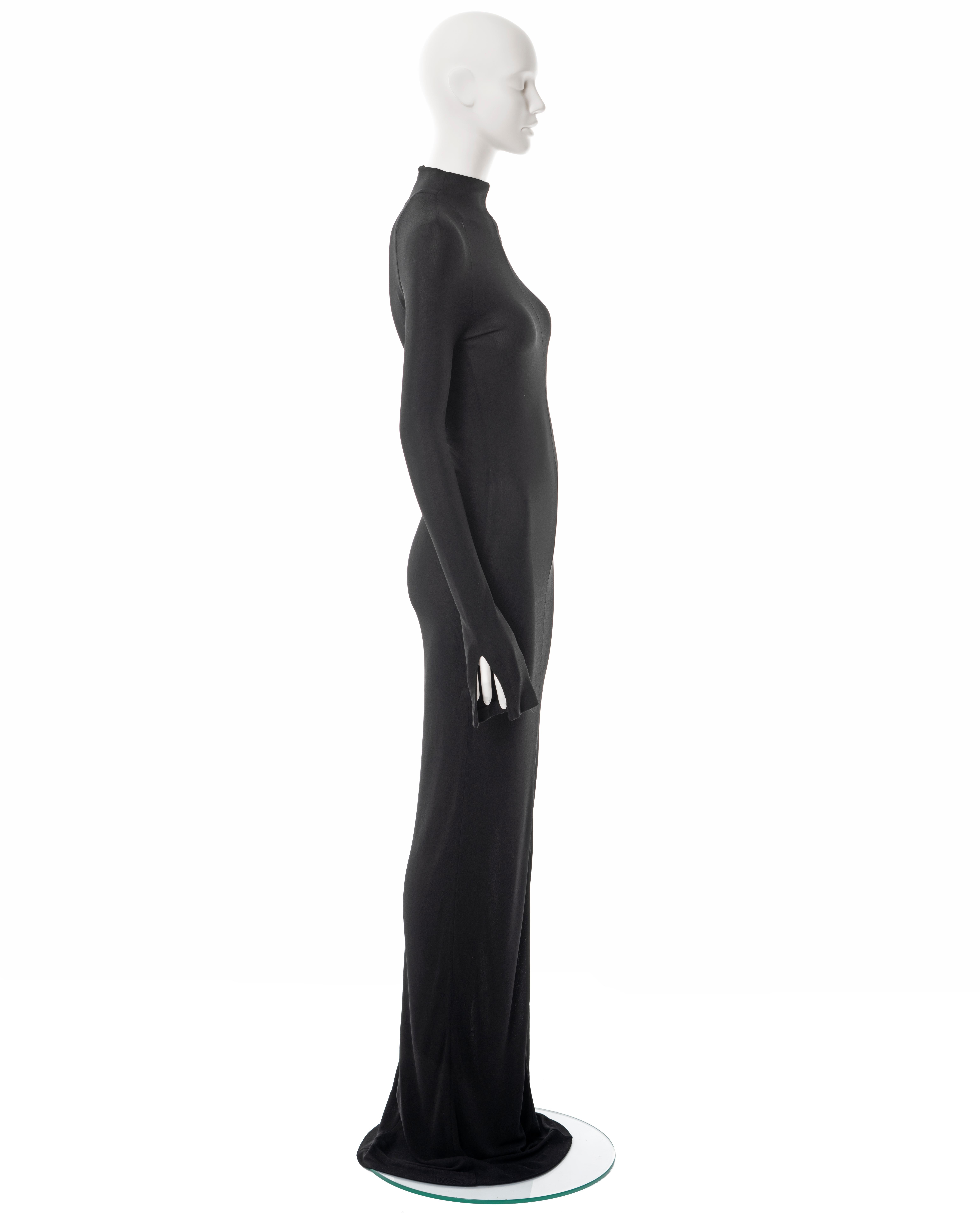 Gucci by Tom Ford black rayon jersey long sleeve bodycon maxi dress, ss 1998 5