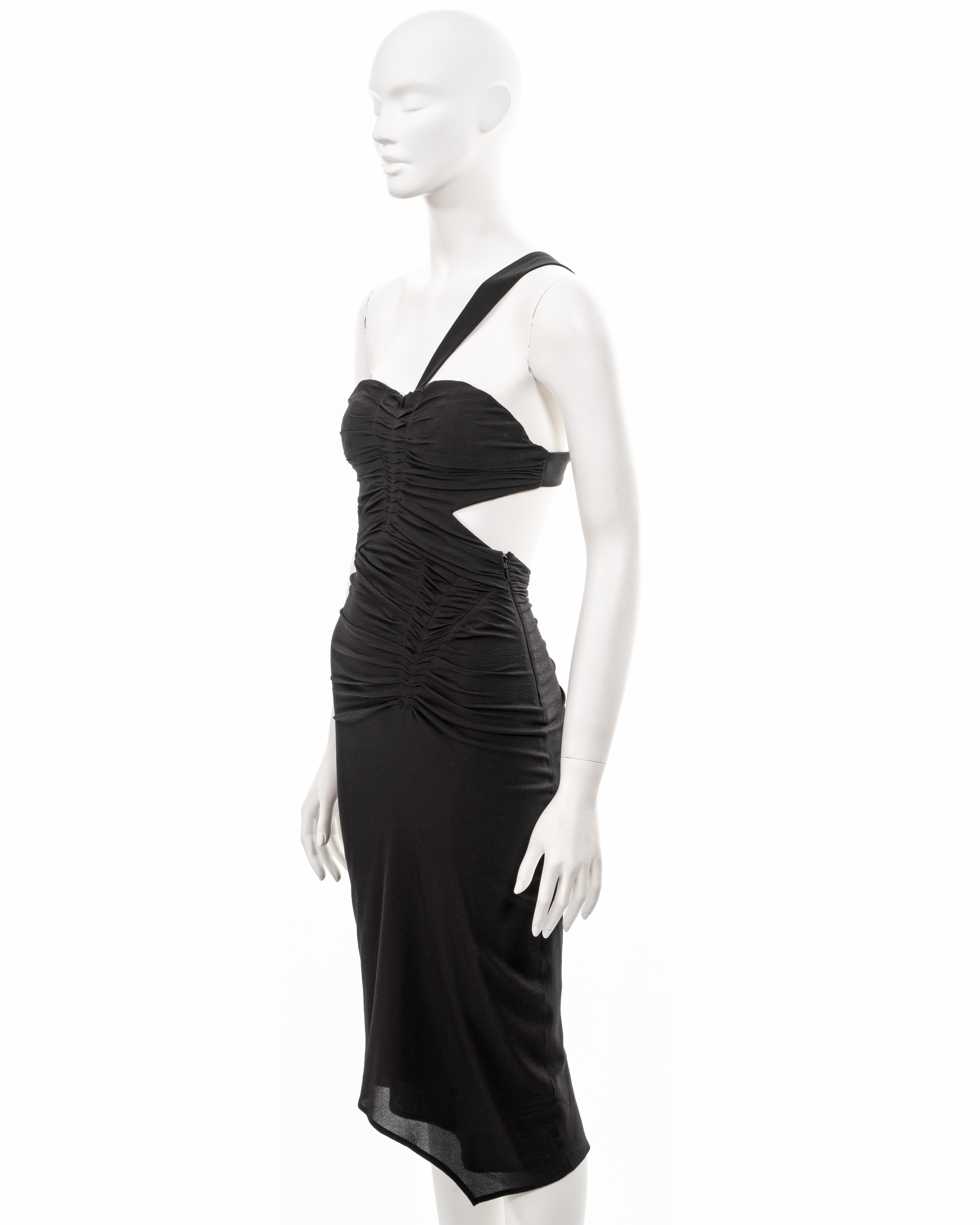 Women's Gucci by Tom Ford black ruched silk spandex evening dress, fw 2003 For Sale