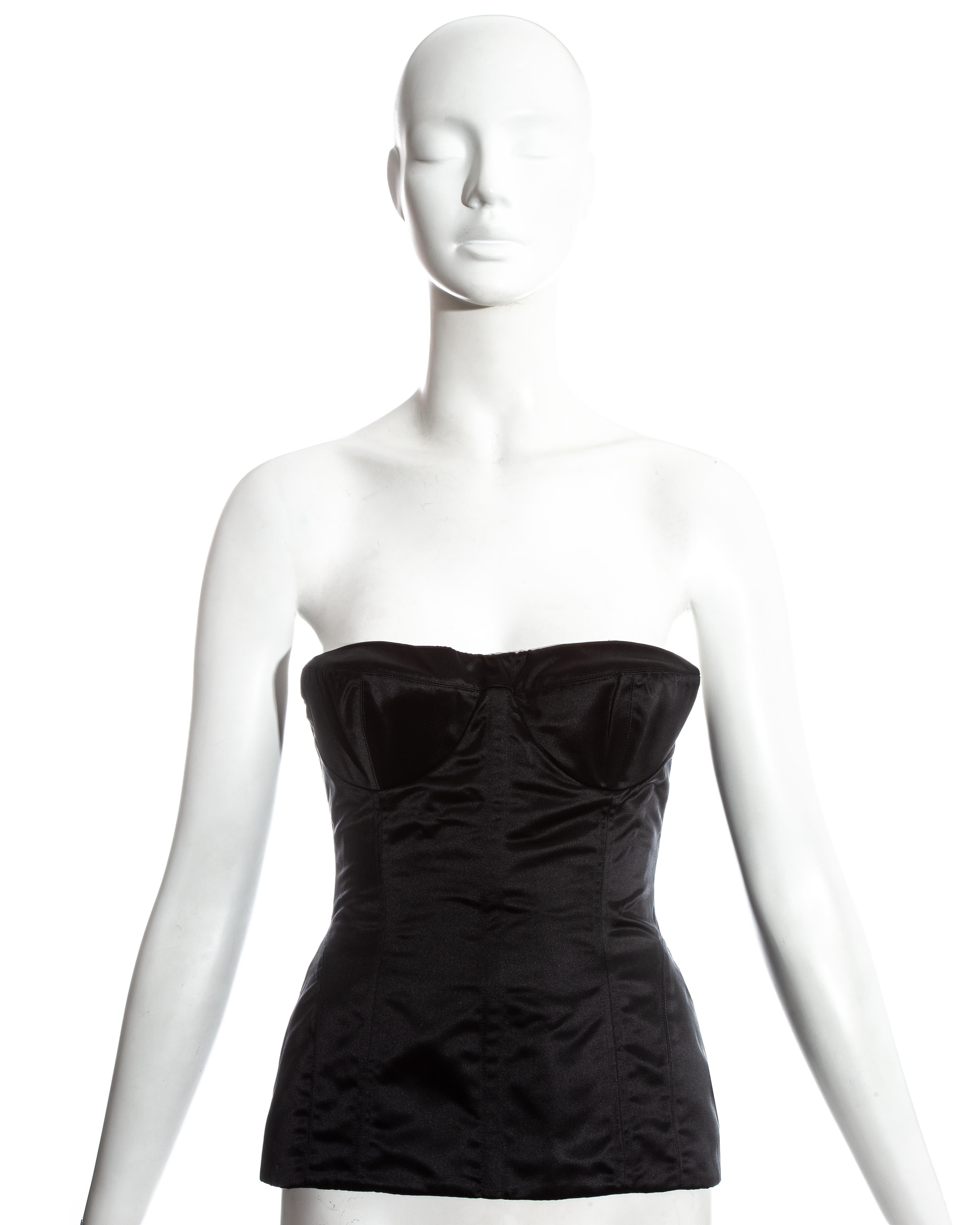 Gucci by Tom Ford, black satin corset bustier with cone bra style structured bust, internal boning and zip fastening. 

Spring-Summer 2001 