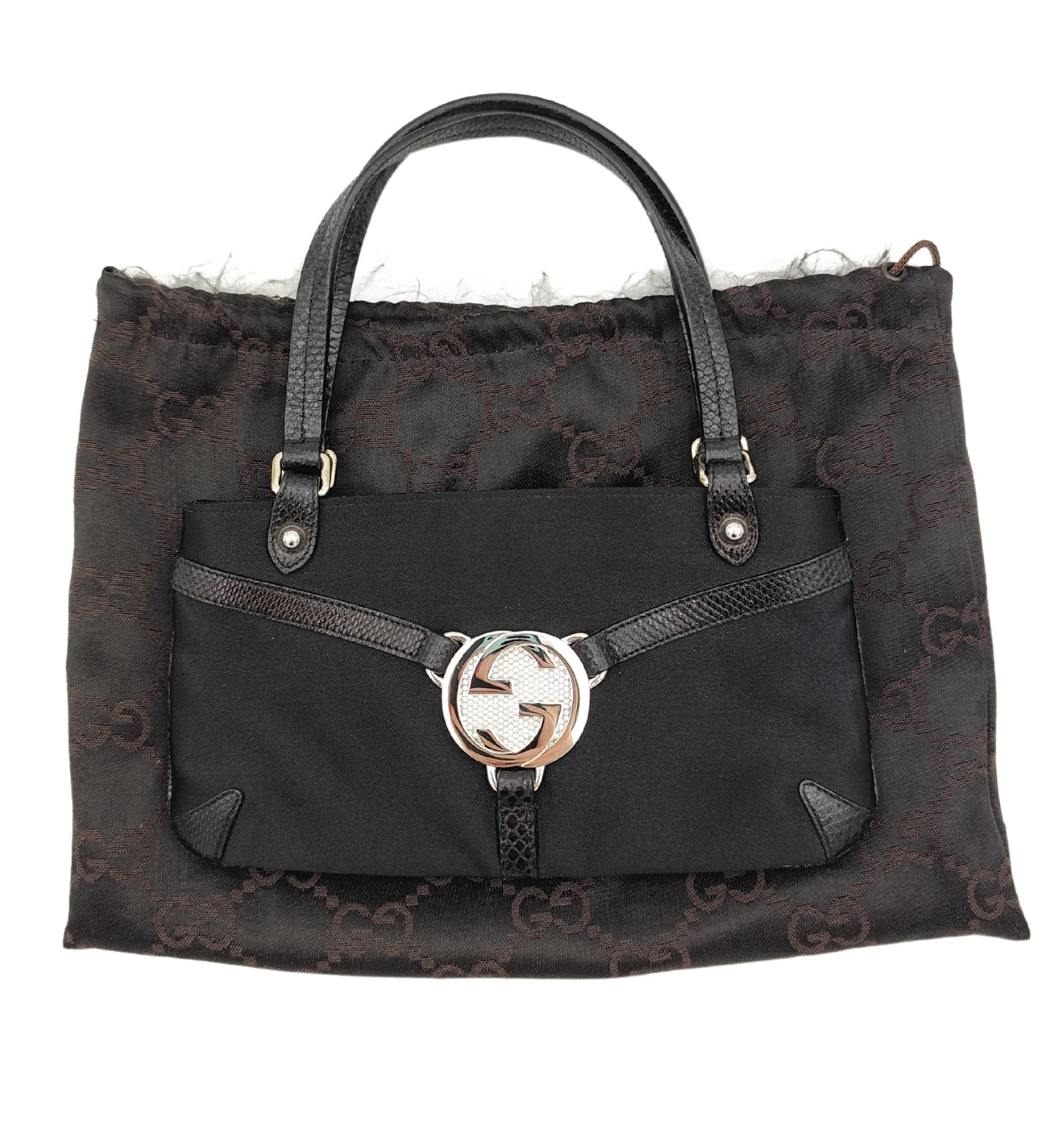 Gucci by Tom Ford black silk and lizard rhinestones logo Reins thong mini bag For Sale 8