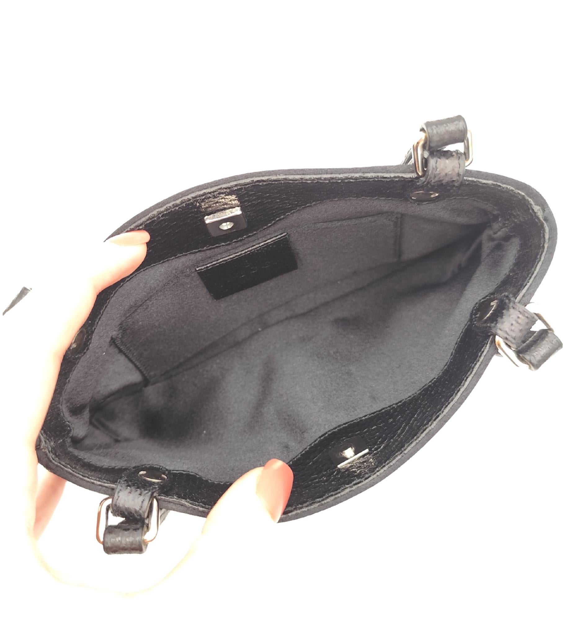 Gucci by Tom Ford black silk and lizard rhinestones logo Reins thong mini bag For Sale 9